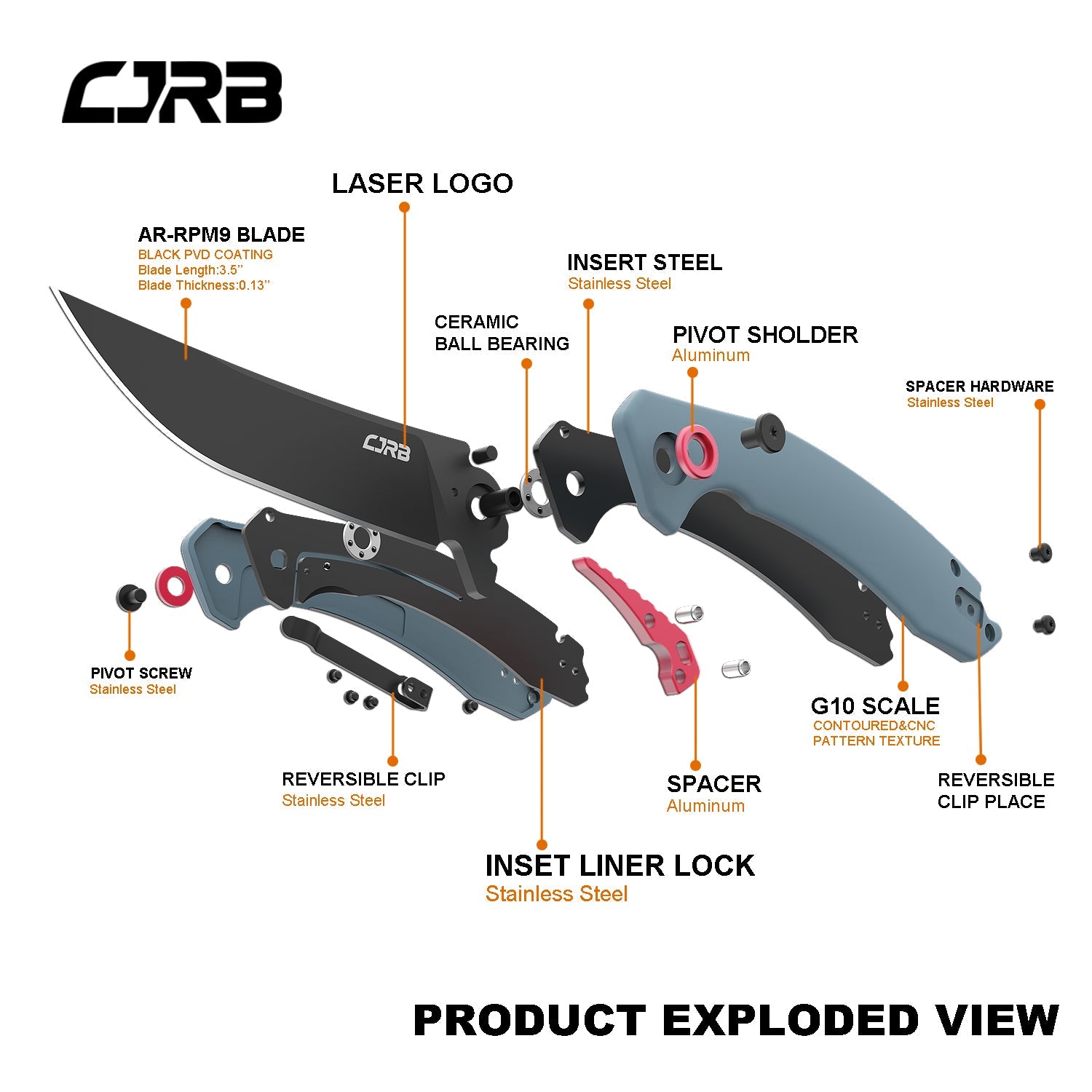 CJRB Gobi J1906 AR-RPM9 Steel Black Pvd Blade G10 Handle Folding Knives