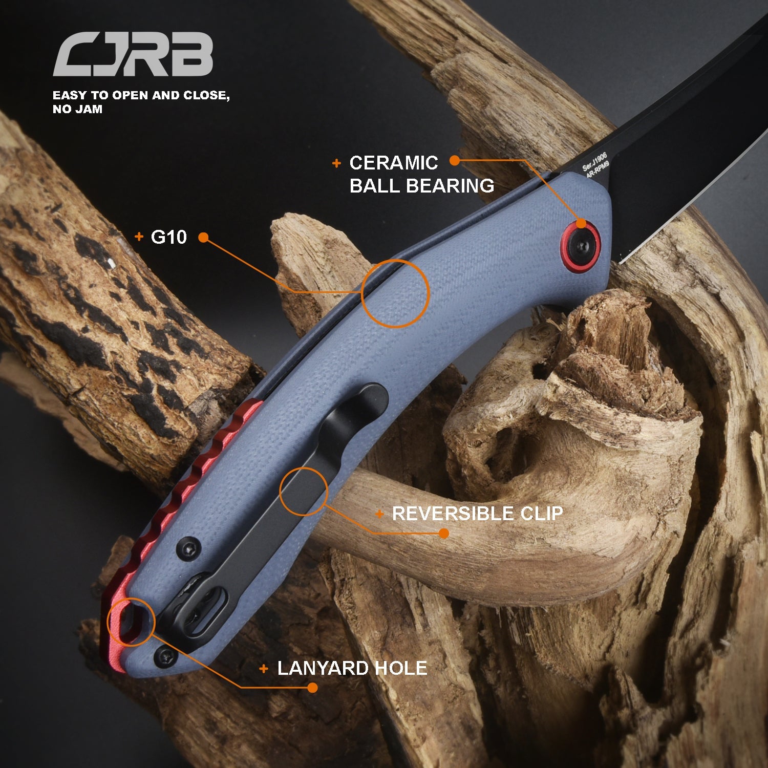 CJRB Gobi J1906 AR-RPM9 Steel Black Pvd Blade G10 Handle Folding Knives