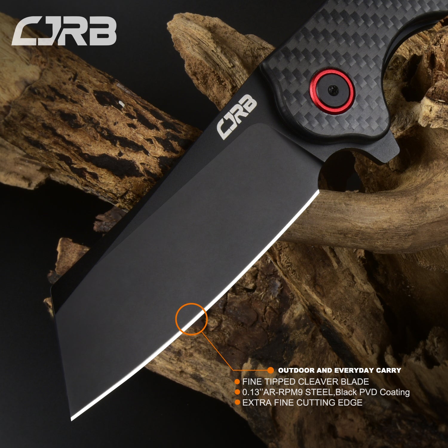 CJRB Crag J1904 AR-RPM9 Steel Black Pvd Blade Carbon Fiber Handle Folding Knives