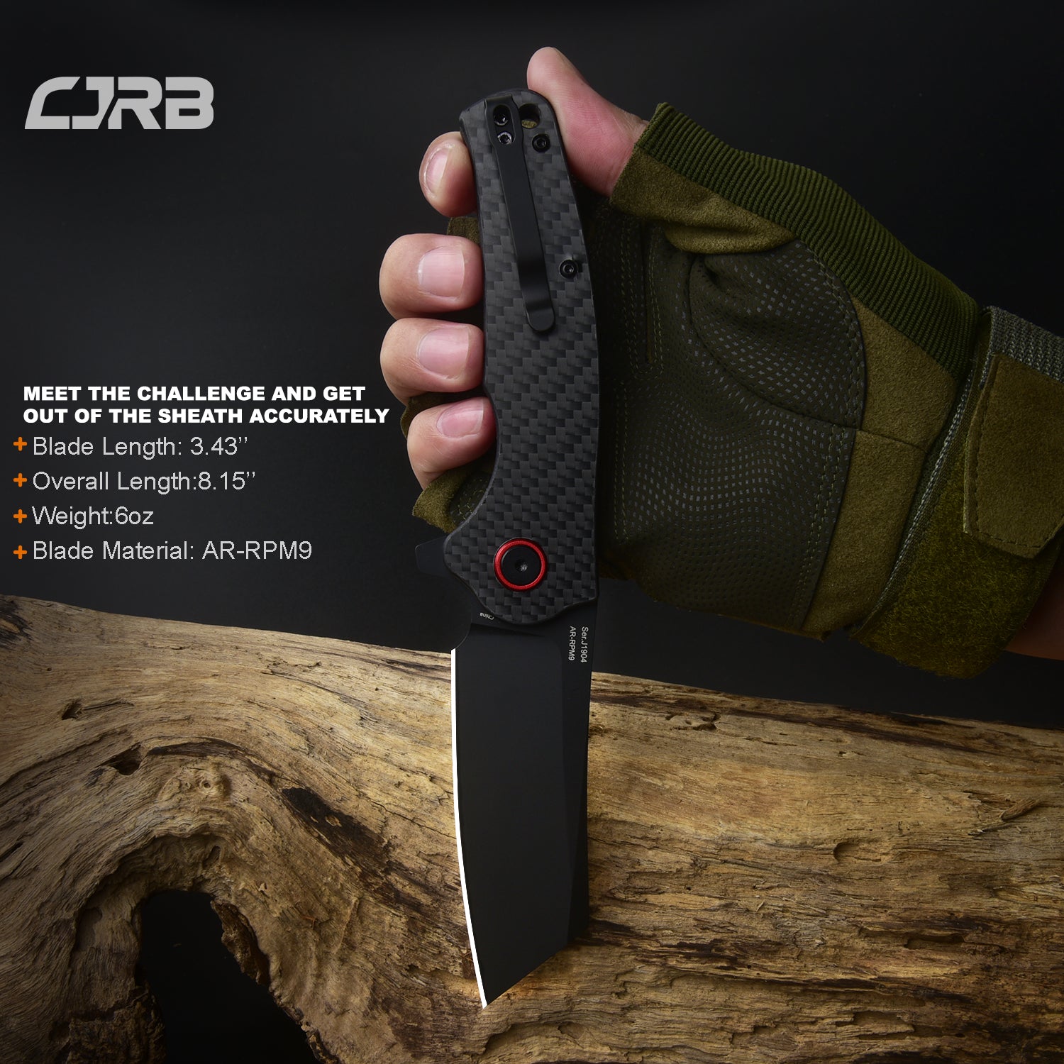 CJRB Crag J1904 AR-RPM9 Steel Black Pvd Blade Carbon Fiber Handle Folding Knives