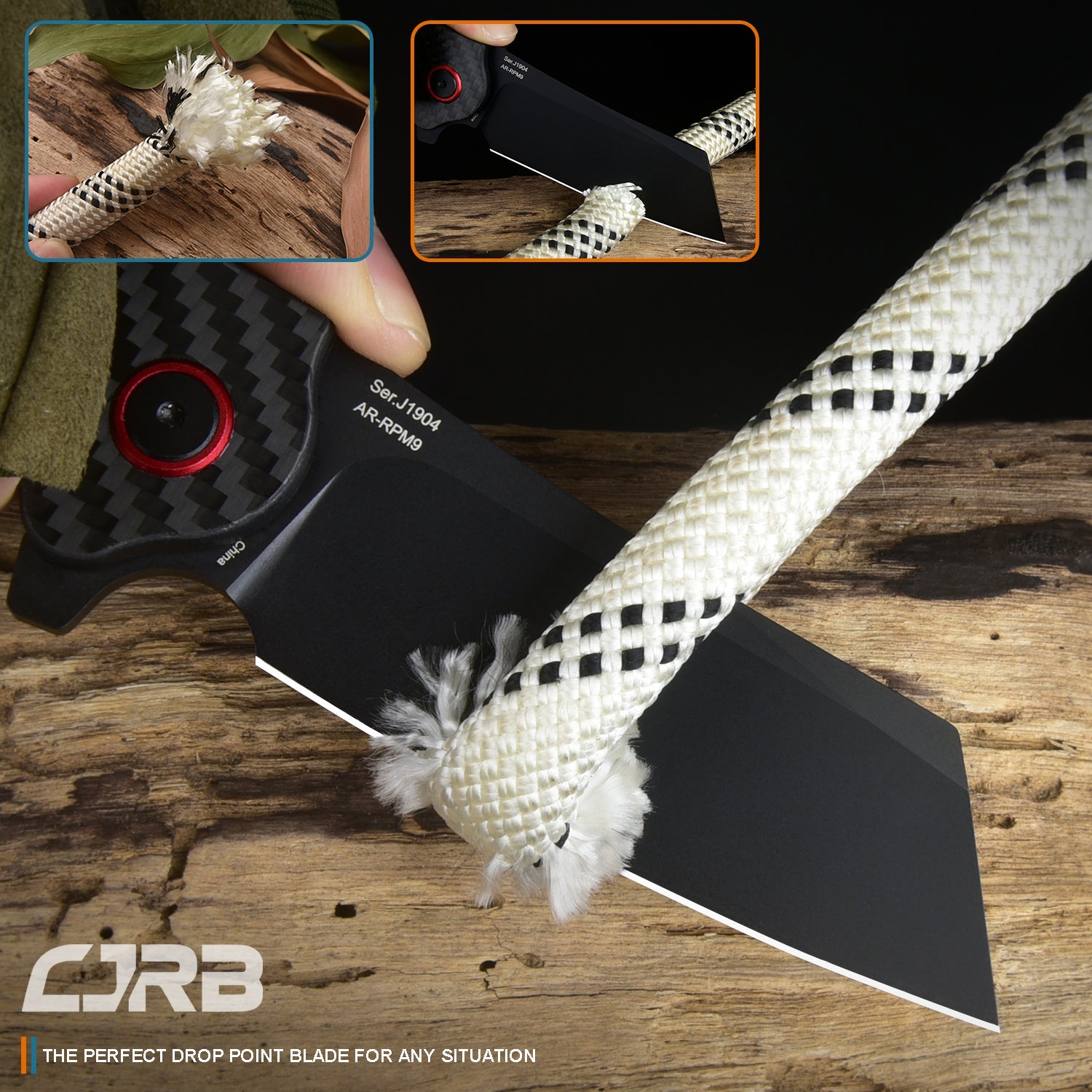 CJRB Crag J1904 AR-RPM9 Steel Black Pvd Blade Carbon Fiber Handle Folding Knives