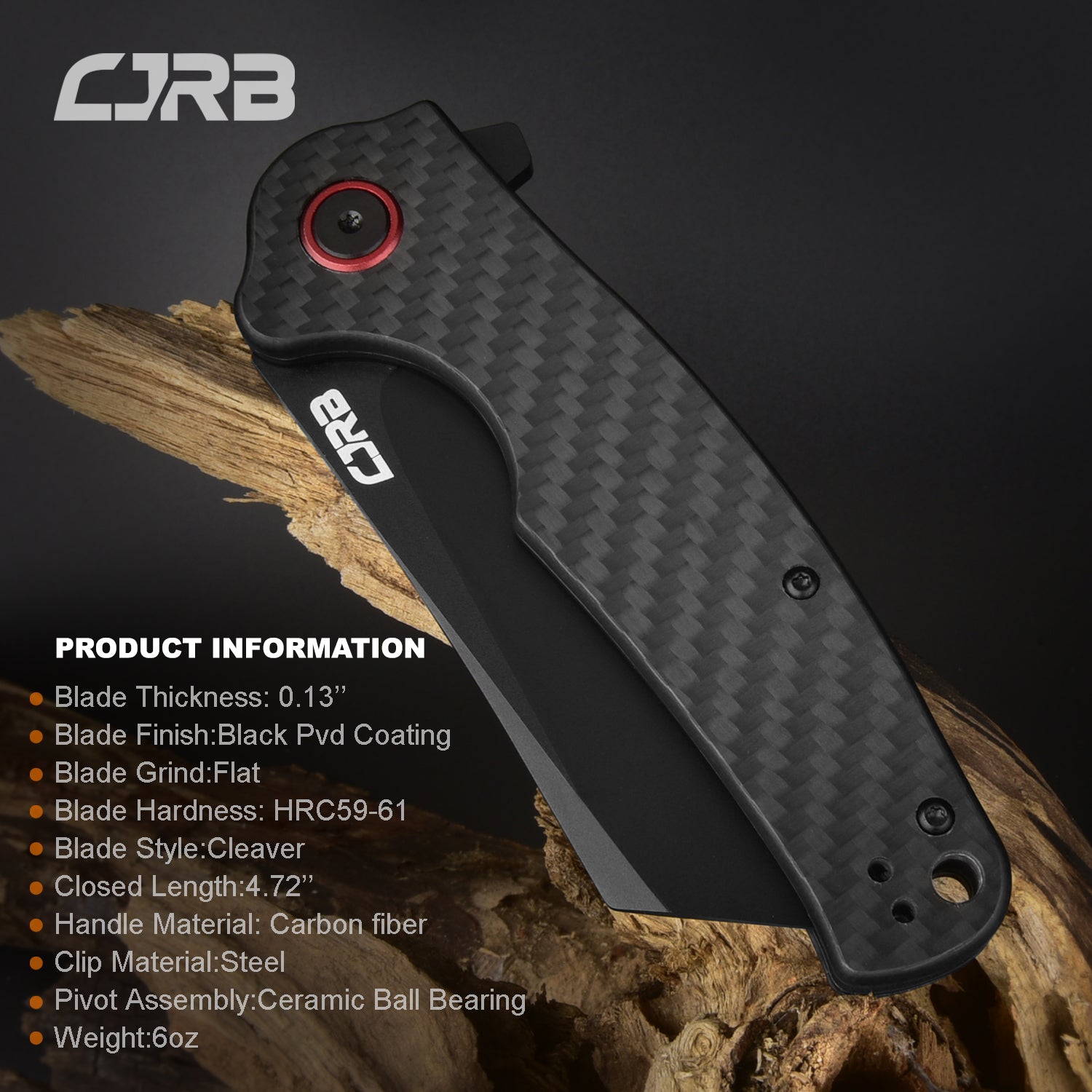 CJRB Crag J1904 AR-RPM9 Steel Black Pvd Blade Carbon Fiber Handle Folding Knives