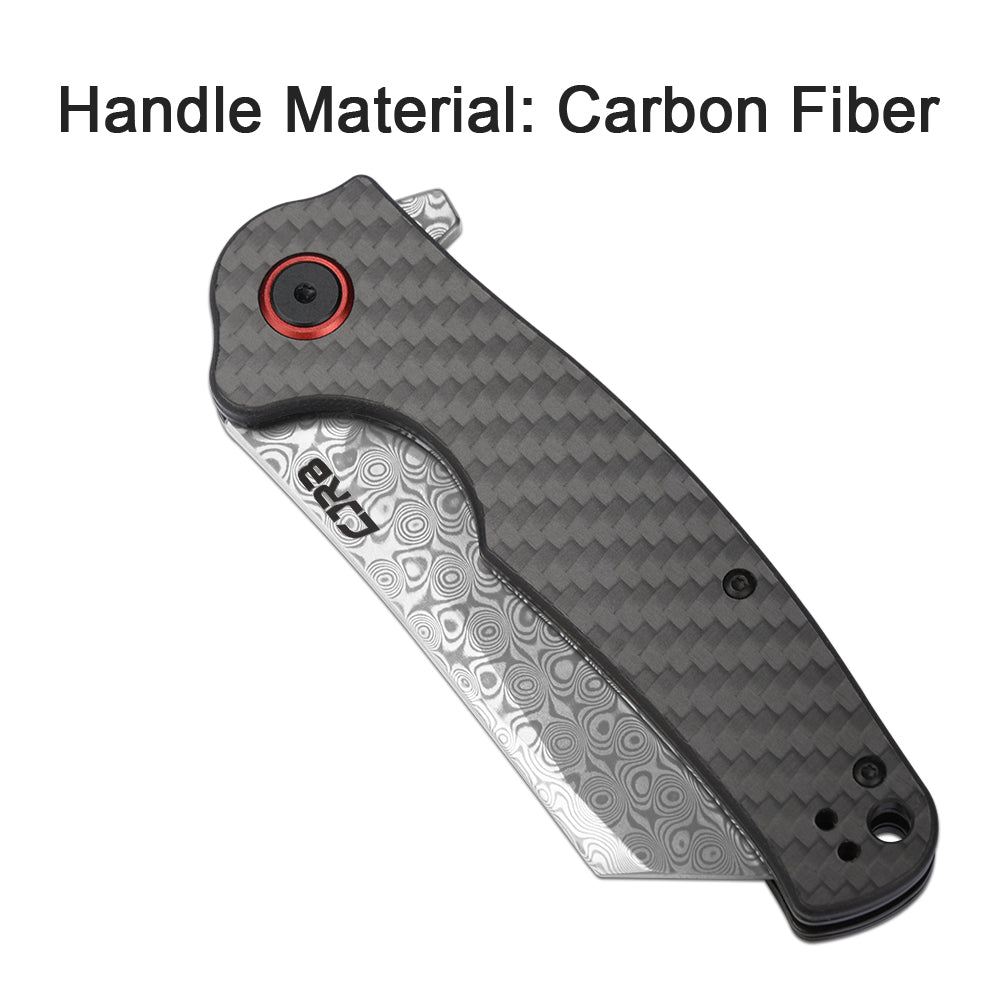 CJRB Crag J1904 Rose Damascus Blade Carbon Fiber Handle Folding Knives