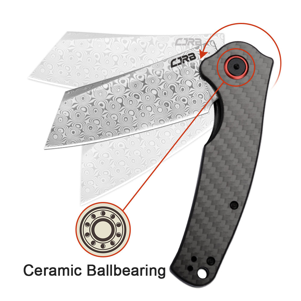 CJRB Crag J1904 Rose Damascus Blade Carbon Fiber Handle Folding Knives
