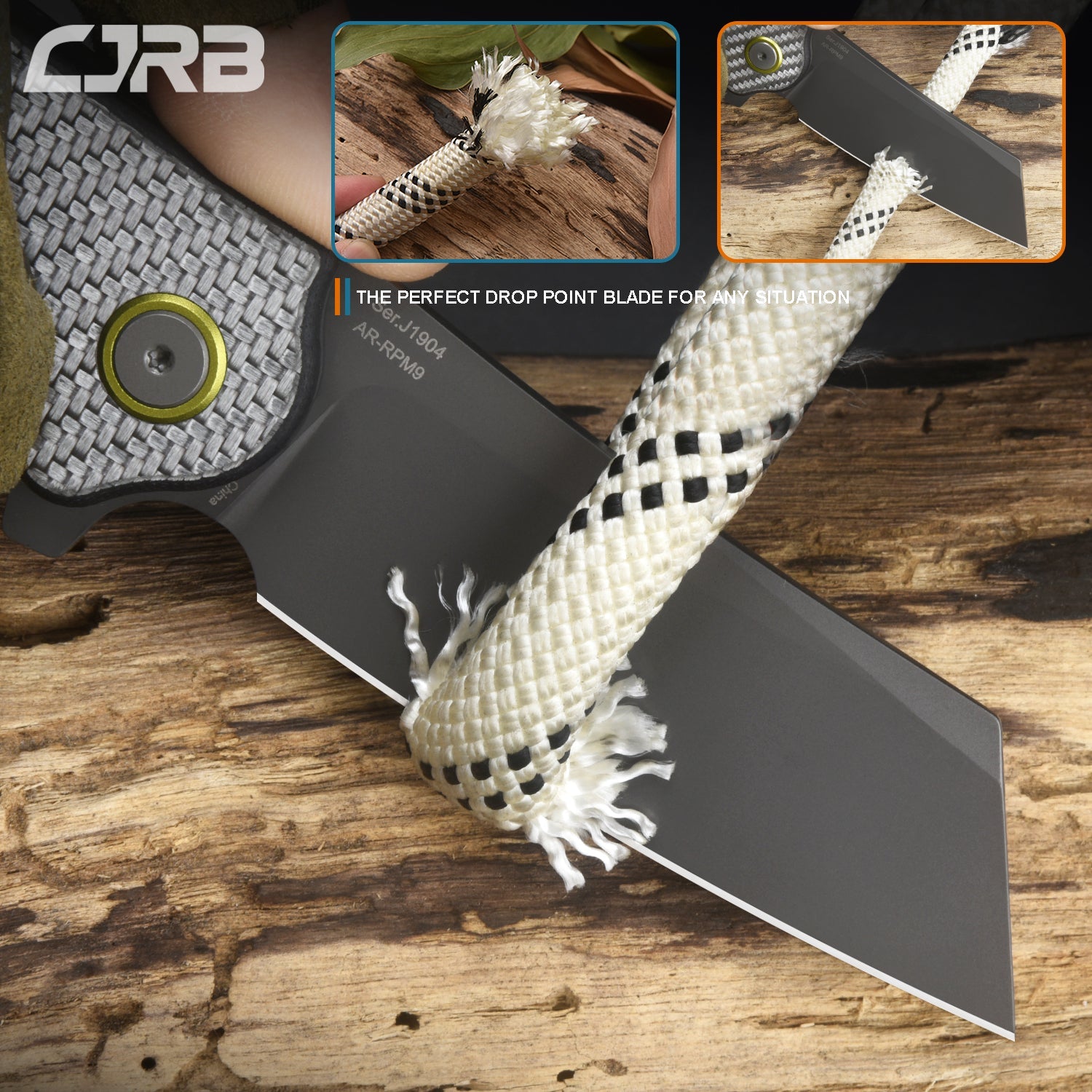 CJRB Crag J1904 AR-RPM9 Steel Gray Pvd Blade Sliver Carbon Fiber Handle Folding Knives