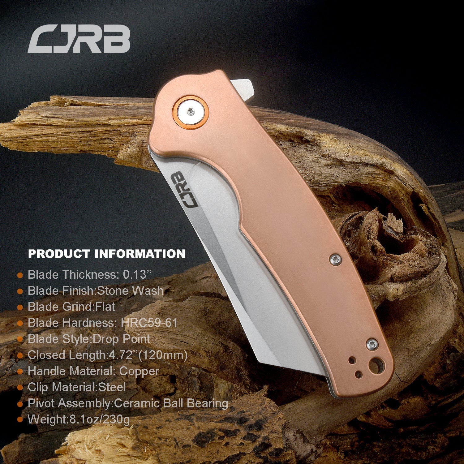 CJRB Crag J1904 D2/AR-RPM9 Blade Copper Handle Folding Knives