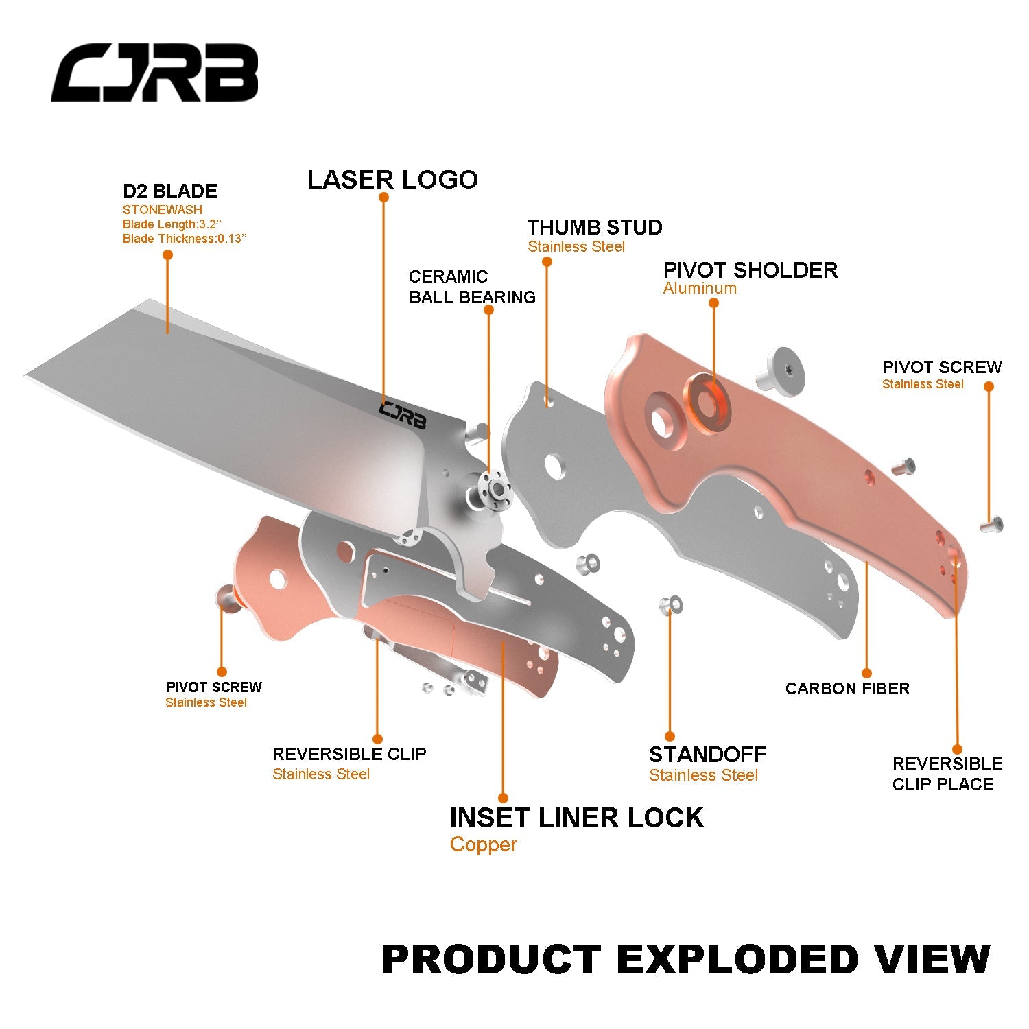 CJRB Crag J1904 D2/AR-RPM9 Blade Copper Handle Folding Knives