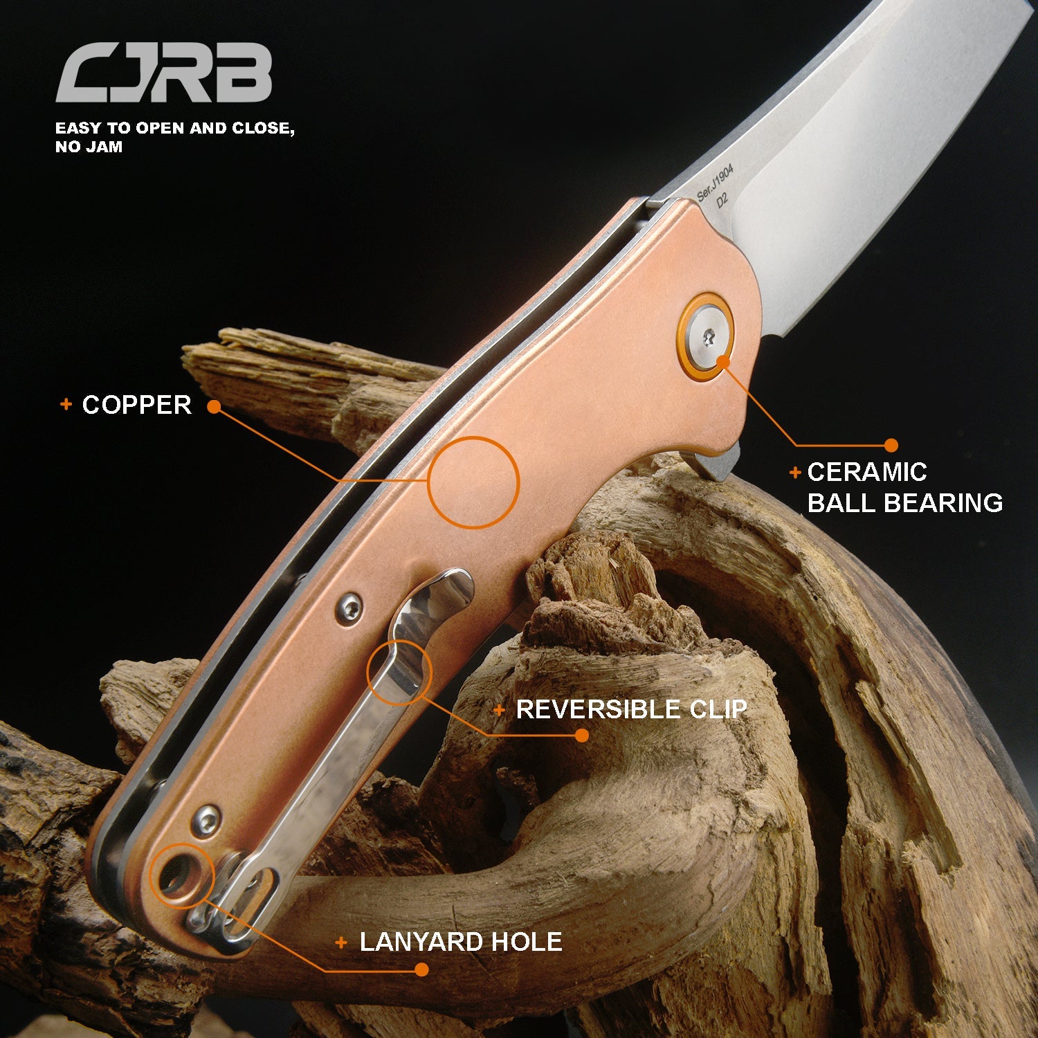 CJRB Crag J1904 D2/AR-RPM9 Blade Copper Handle Folding Knives