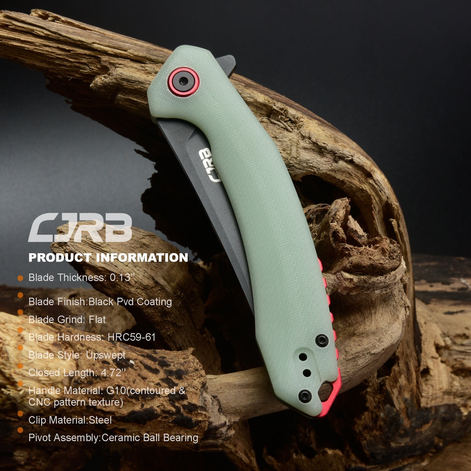 CJRB Gobi J1906 AR-RPM9 Steel Black Pvd Blade G10 Handle Folding Knives - Natural Green (J1906-BNTG)