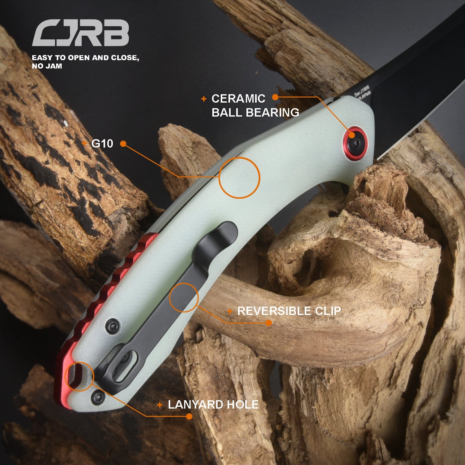 CJRB Gobi J1906 AR-RPM9 Steel Black Pvd Blade G10 Handle Folding Knives - Natural Green (J1906-BNTG)