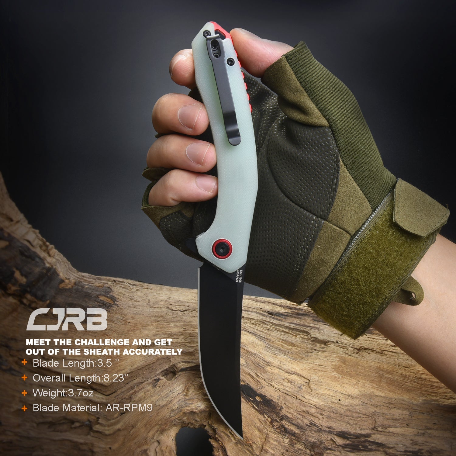 CJRB Gobi J1906 AR-RPM9 Steel Black Pvd Blade G10 Handle Folding Knives - Natural Green (J1906-BNTG)