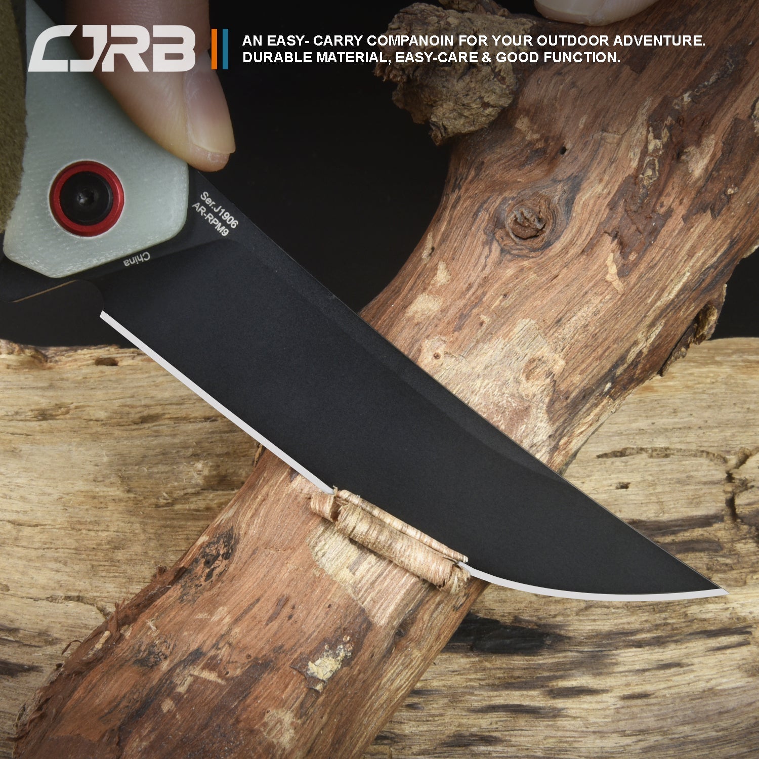 CJRB Gobi J1906 AR-RPM9 Steel Black Pvd Blade G10 Handle Folding Knives - Natural Green (J1906-BNTG)