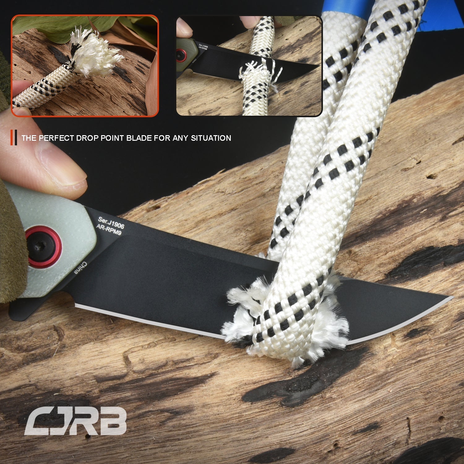 CJRB Gobi J1906 AR-RPM9 Steel Black Pvd Blade G10 Handle Folding Knives - Natural Green (J1906-BNTG)