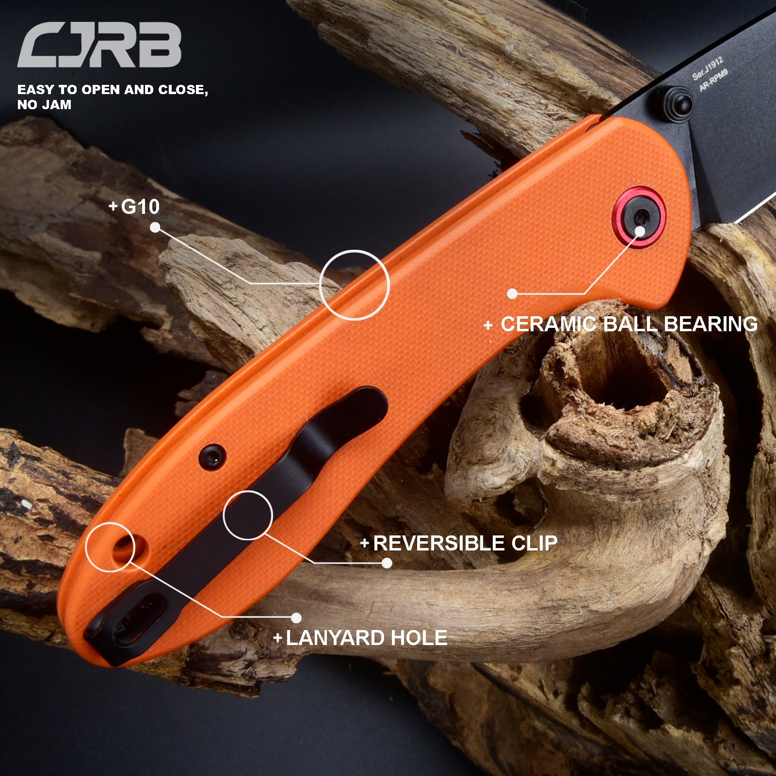CJRB Feldspar J1912 AR-RPM9 Steel Black Pvd Coated Blade G10 Handle Folding Knives