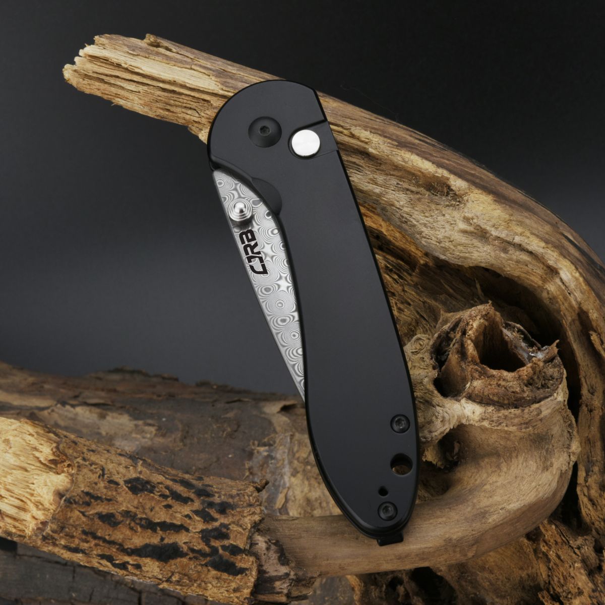CJRB Feldspar J1912 Damascus Blade Steel Handle Button Lock Folding Knives