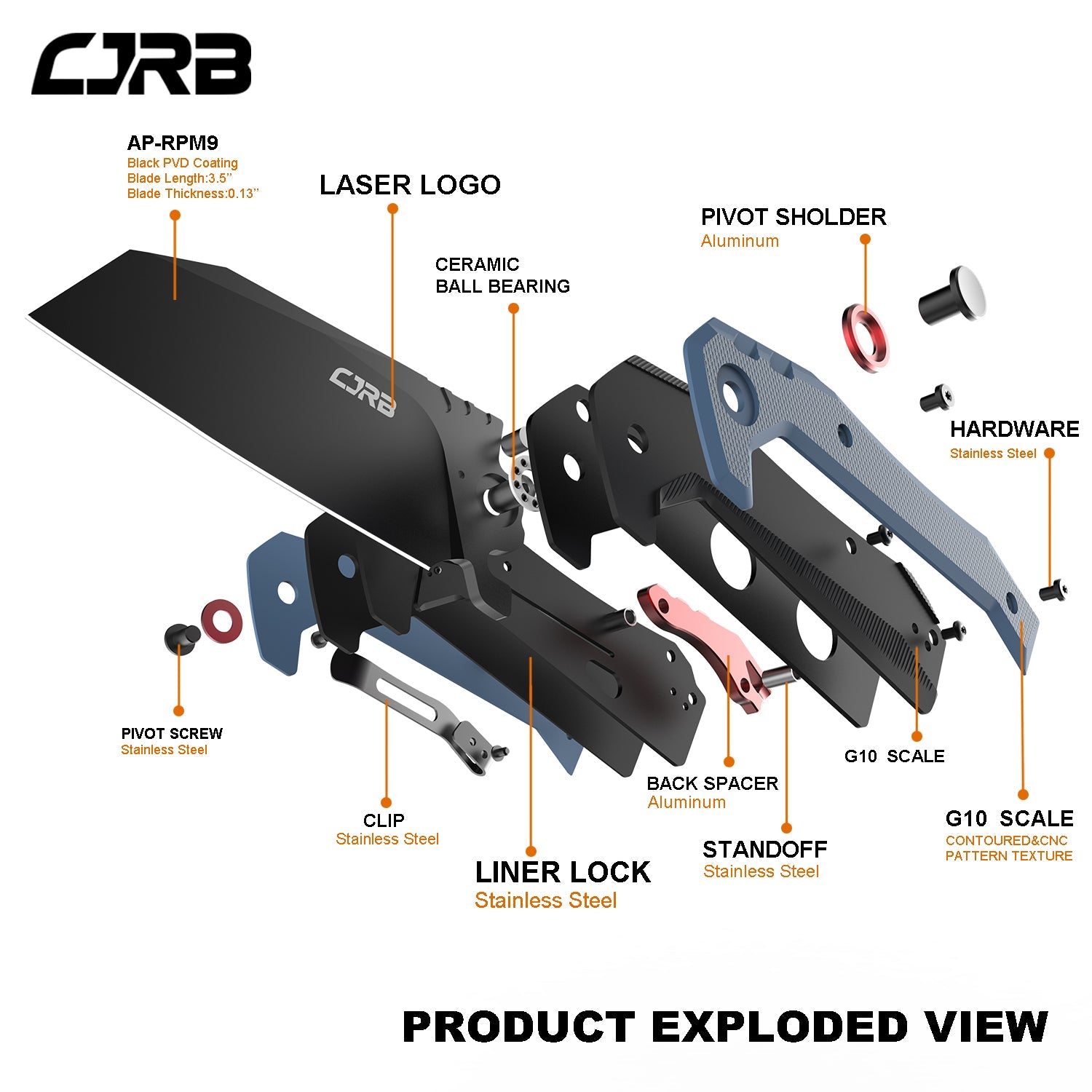 CJRB Tigris J1919 AR-RPM9 Steel Black Pvd Blade Black&Blue G10 Handle Pocket Knives Folding Knives Edc Knives