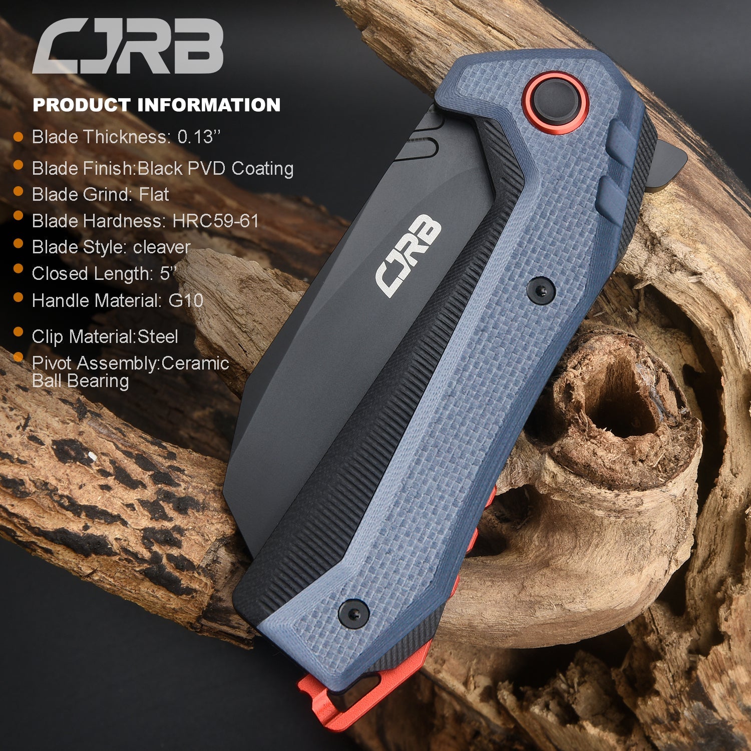 CJRB Tigris J1919 AR-RPM9 Steel Black Pvd Blade Black&Blue G10 Handle Pocket Knives Folding Knives Edc Knives