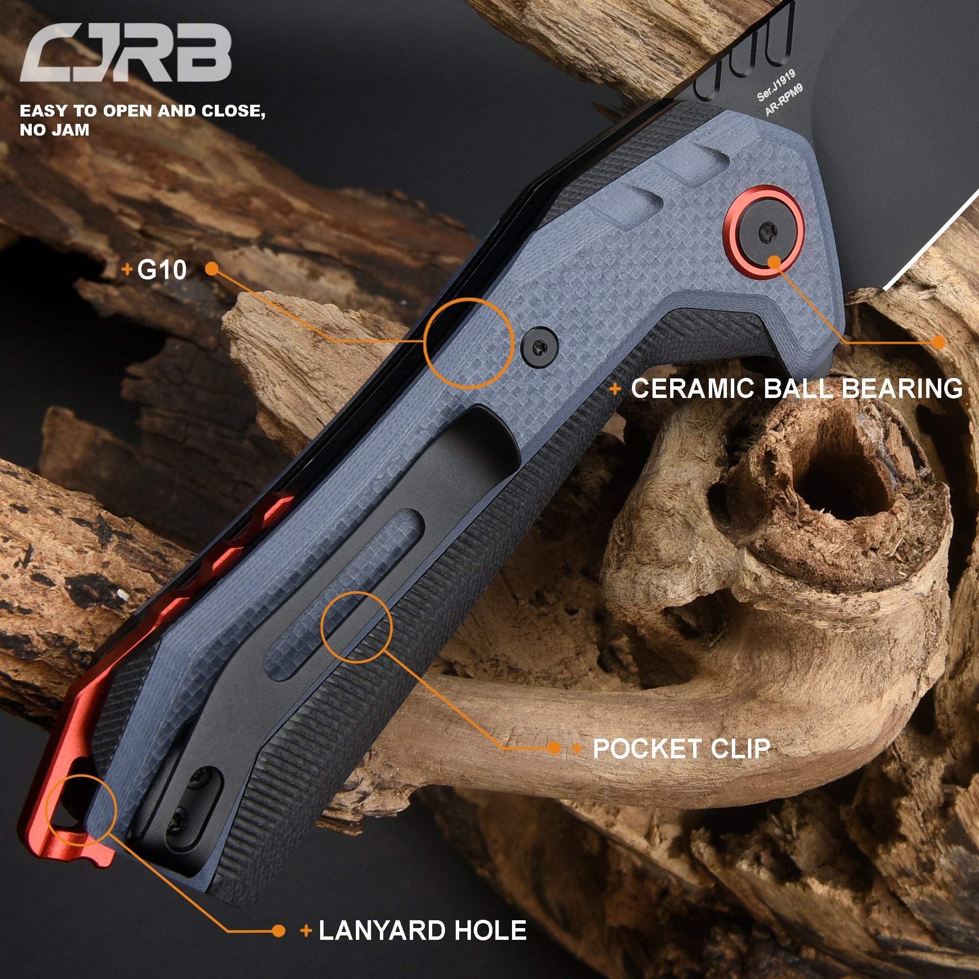 CJRB Tigris J1919 AR-RPM9 Steel Black Pvd Blade Black&Blue G10 Handle Pocket Knives Folding Knives Edc Knives