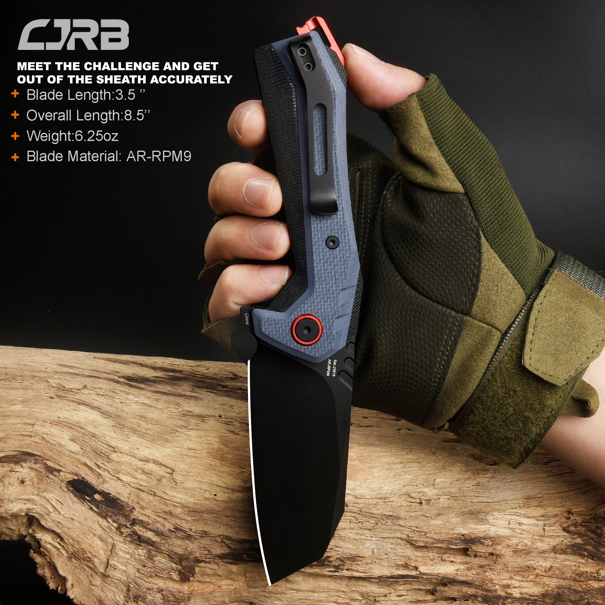CJRB Tigris J1919 AR-RPM9 Steel Black Pvd Blade Black&Blue G10 Handle Pocket Knives Folding Knives Edc Knives
