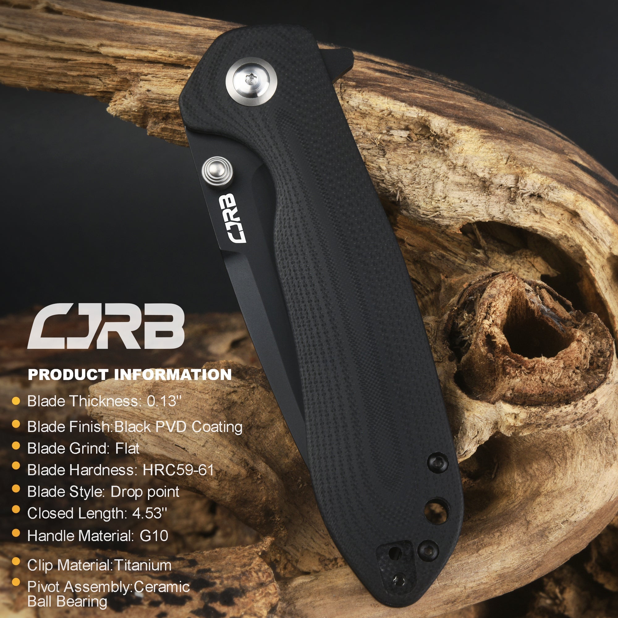 Cjrb Scoria J1920 AR-RPM9 Steel Black Pvd Blade Black G10 Handle Tactical Knives Folding Knives Edc Knives