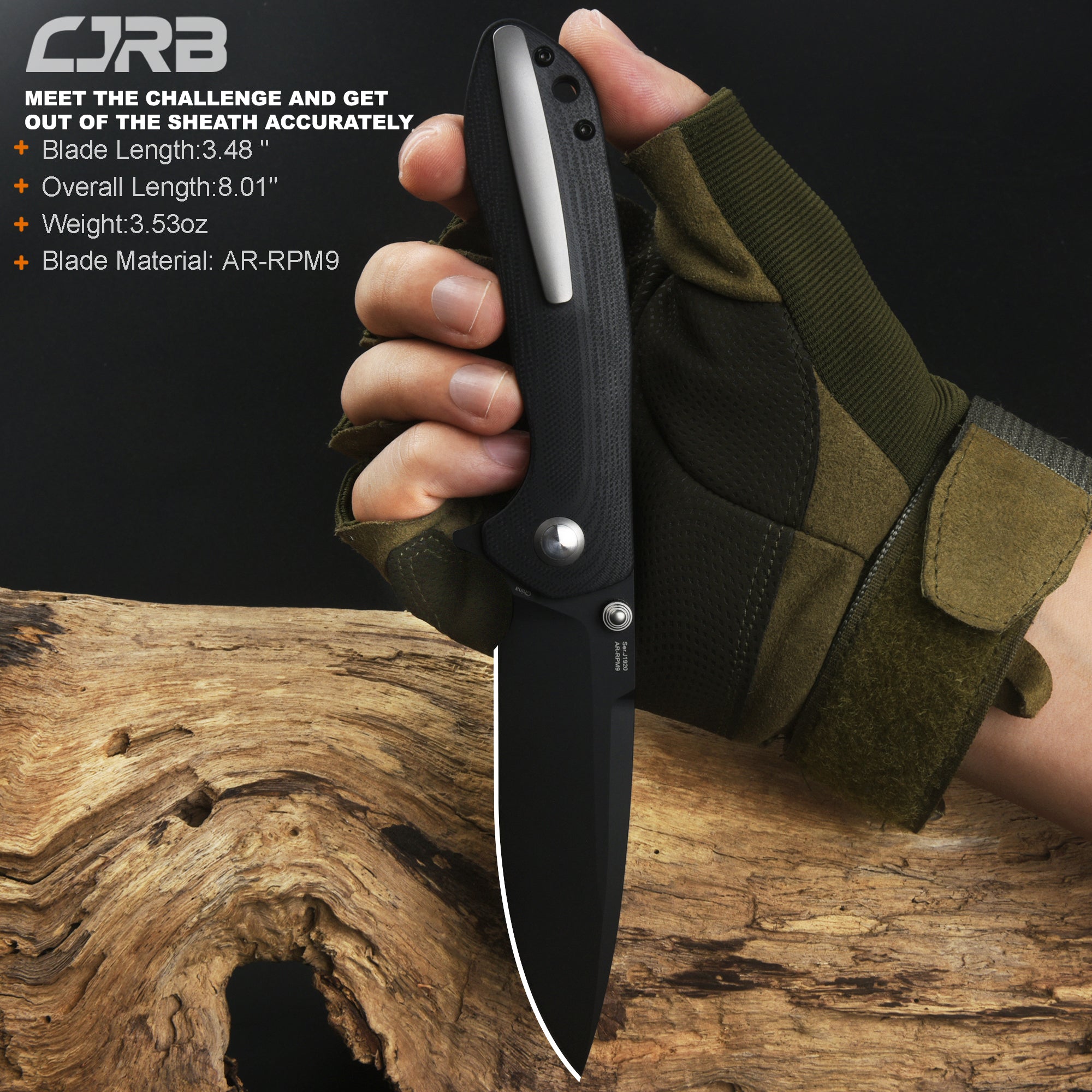 Cjrb Scoria J1920 AR-RPM9 Steel Black Pvd Blade Black G10 Handle Tactical Knives Folding Knives Edc Knives
