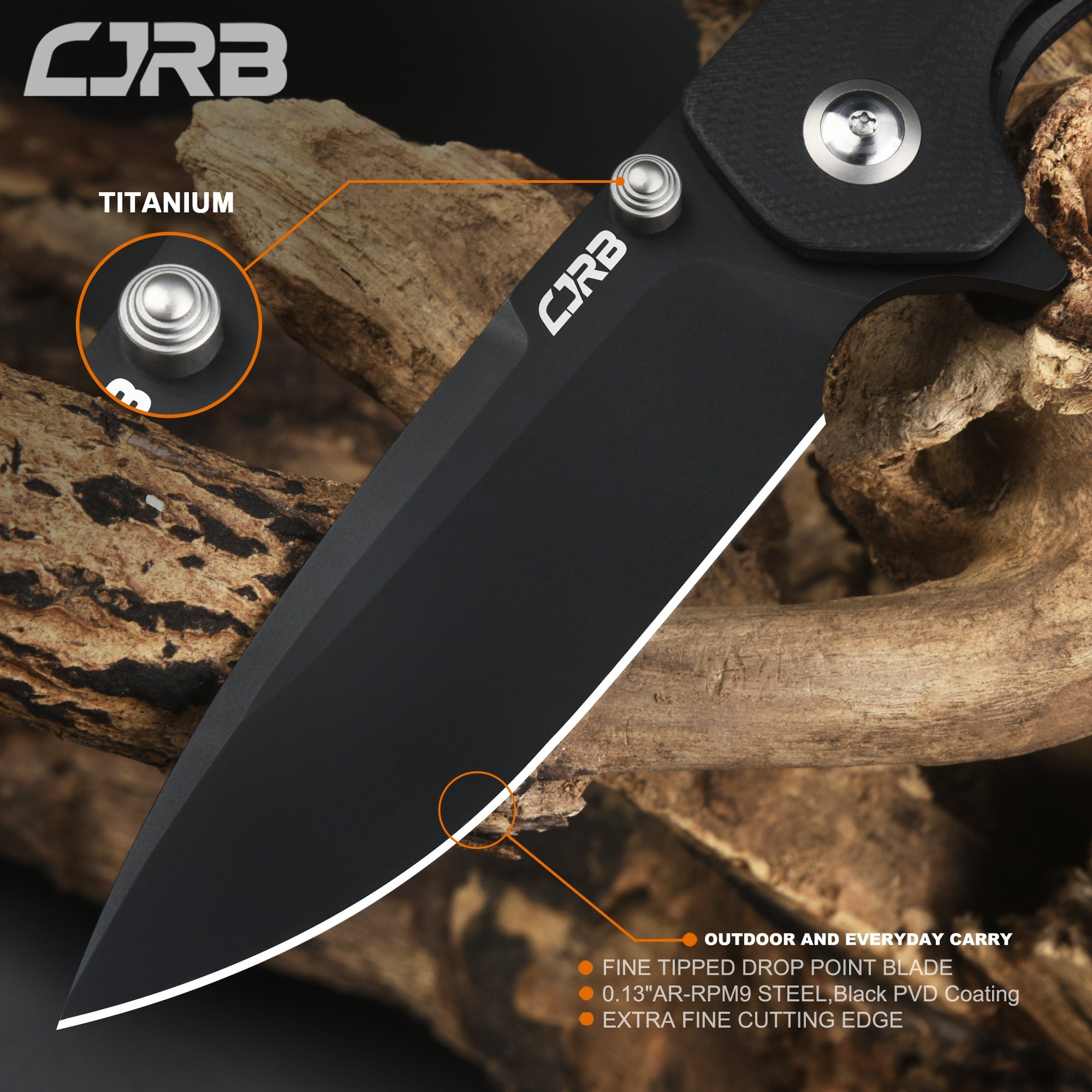 Cjrb Scoria J1920 AR-RPM9 Steel Black Pvd Blade Black G10 Handle Tactical Knives Folding Knives Edc Knives