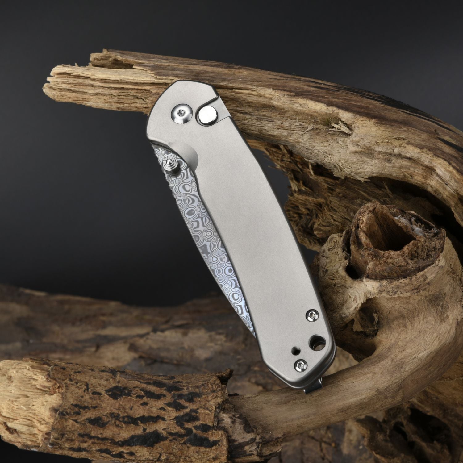 CJRB Pyrite J1925 Damascus Blade Titanium Handle Folding Knives