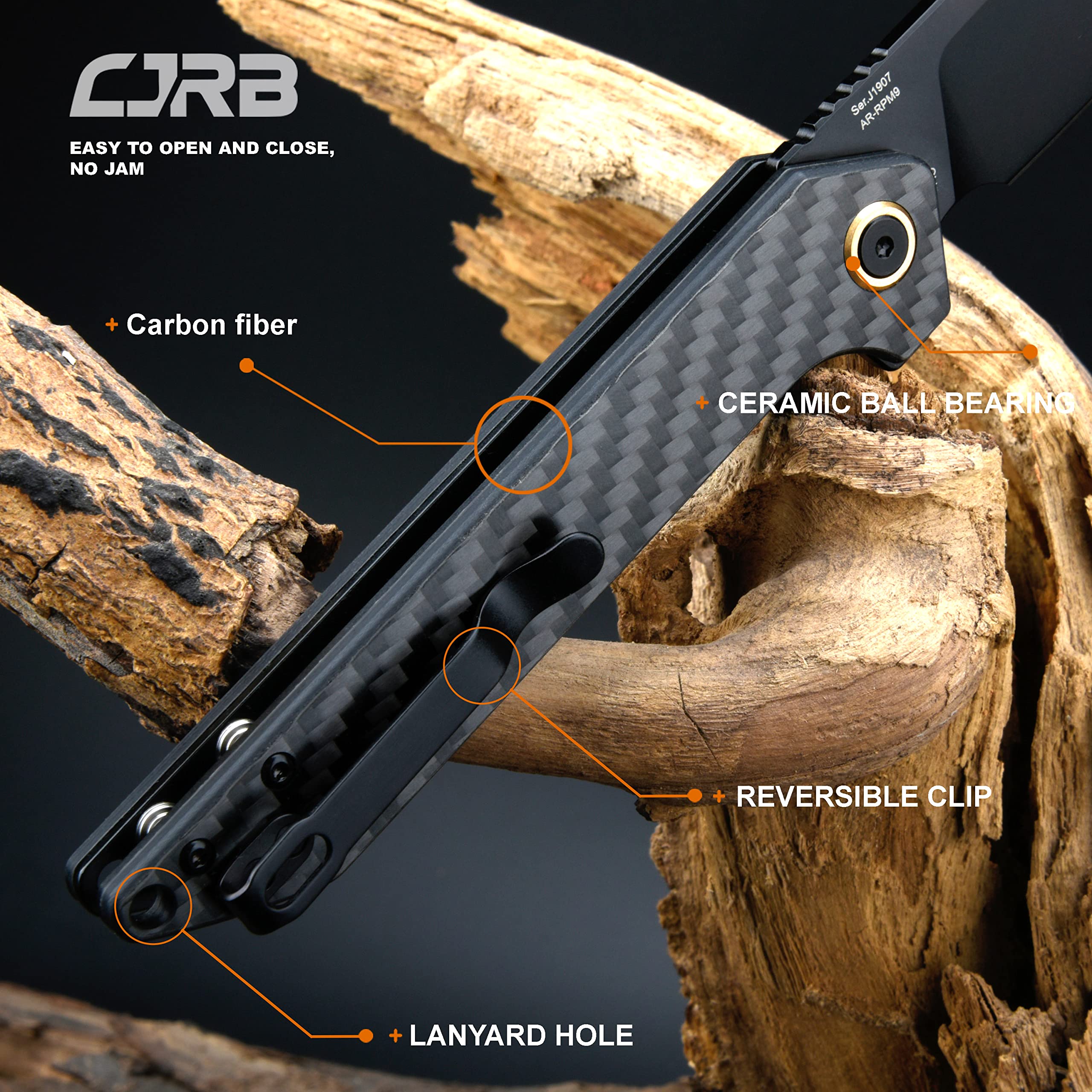 CJRB Rampart J1907 D2/AR-RPM9 Blade Carbon Fiber Handle Folding Knives