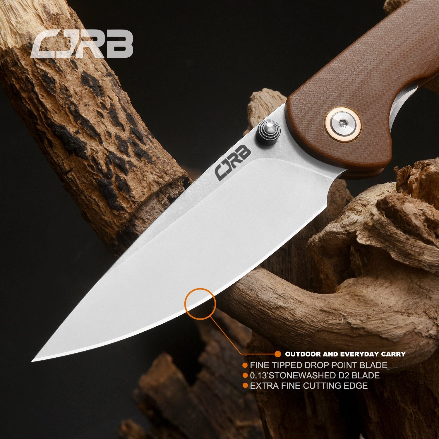CJRB Feldspar J1912 AR-RPM9 Blade G10(Contoured & Cnc Pattern Texture) Handle Folding Knives - brown (J1912-BNC)