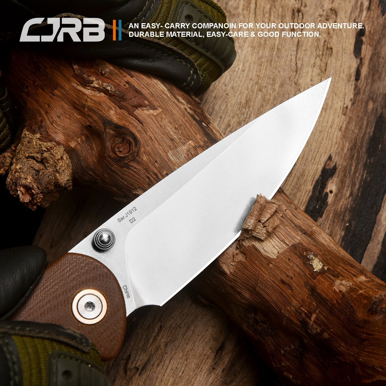 CJRB Feldspar J1912 AR-RPM9 Blade G10(Contoured & Cnc Pattern Texture) Handle Folding Knives - brown (J1912-BNC)