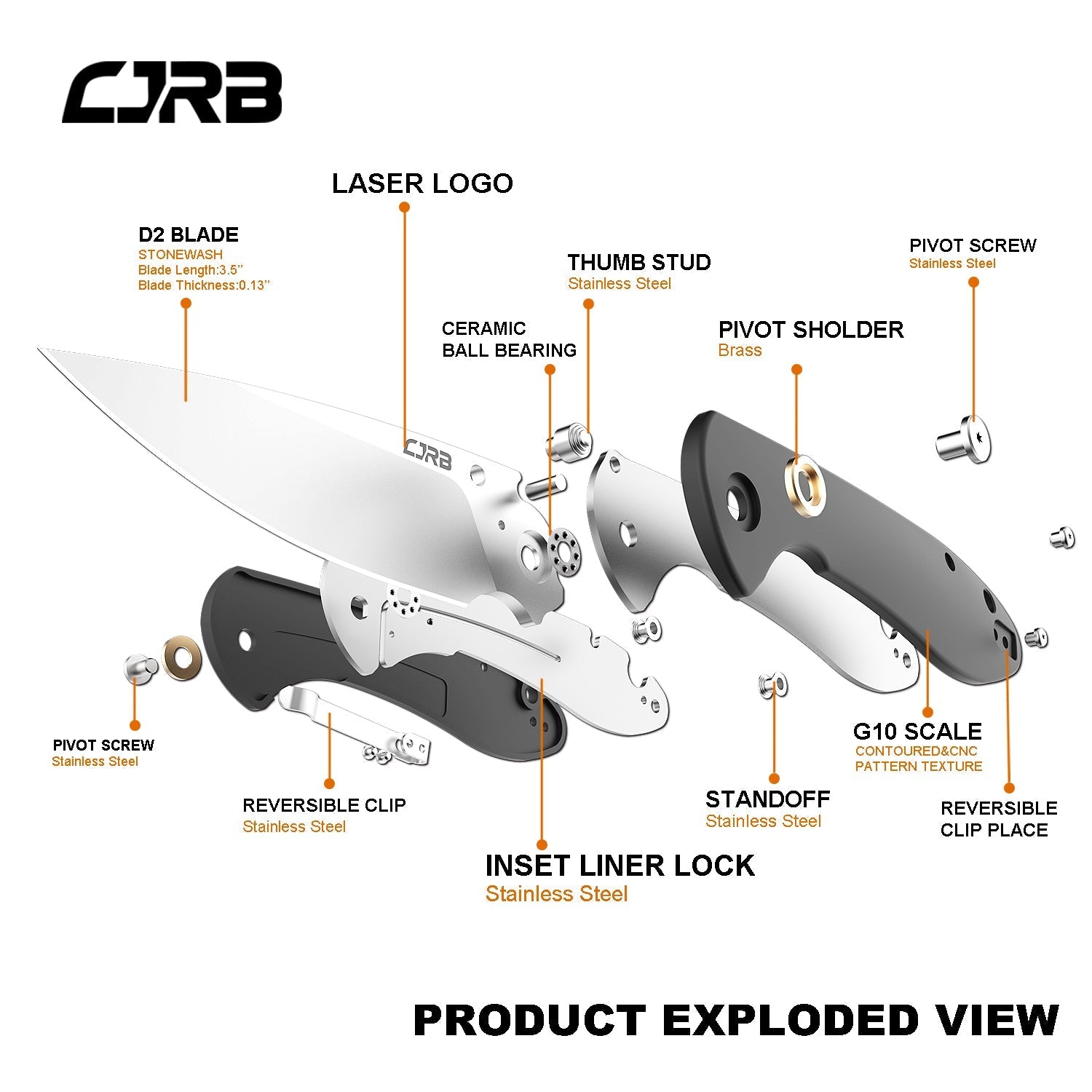 CJRB Feldspar J1912 AR-RPM9 Blade G10(Contoured & Cnc Pattern Texture) Handle Folding Knives - Black (J1912-BKC)