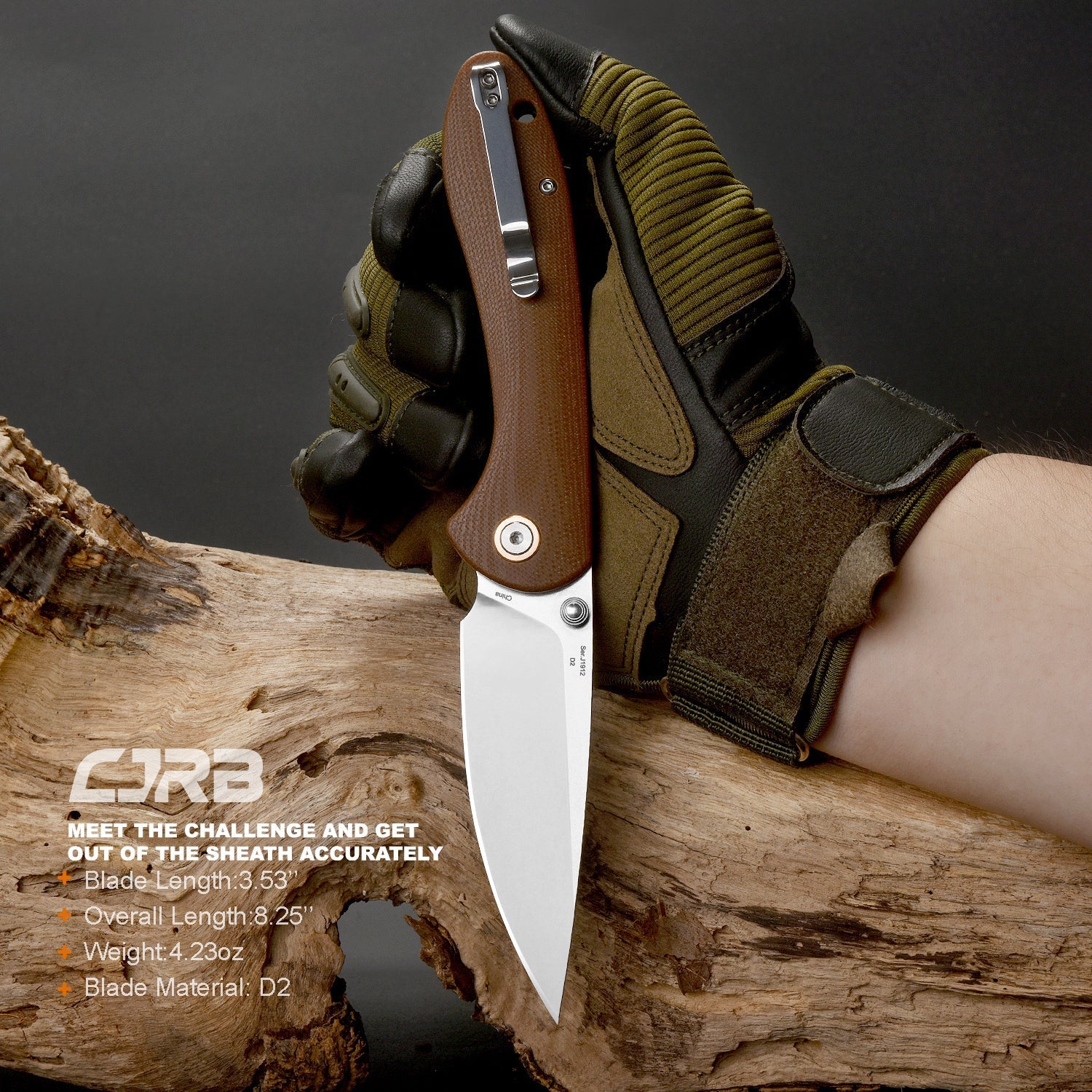 CJRB Feldspar J1912 AR-RPM9 Blade G10(Contoured & Cnc Pattern Texture) Handle Folding Knives - brown (J1912-BNC)
