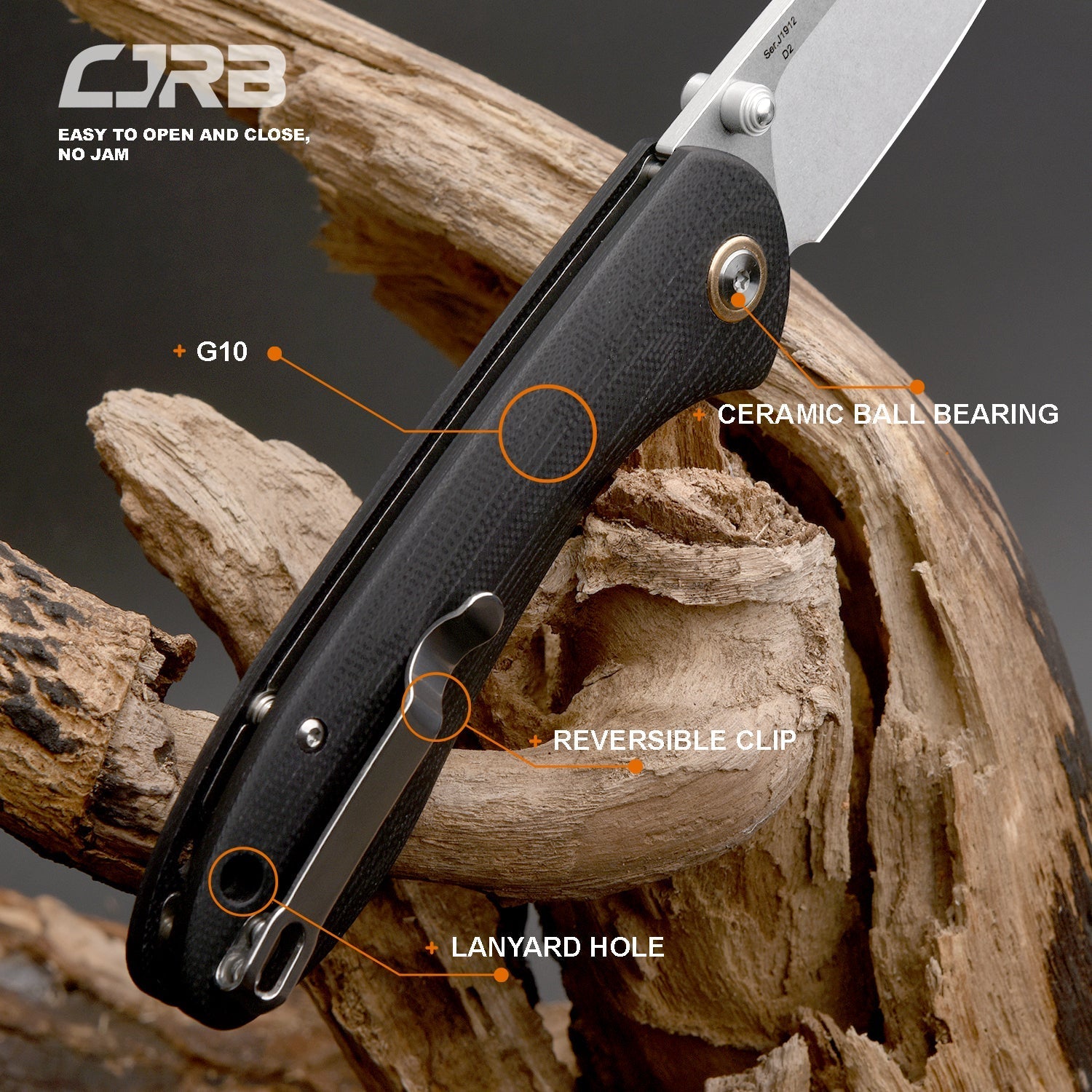 CJRB Feldspar J1912 AR-RPM9 Blade G10(Contoured & Cnc Pattern Texture) Handle Folding Knives - Black (J1912-BKC)
