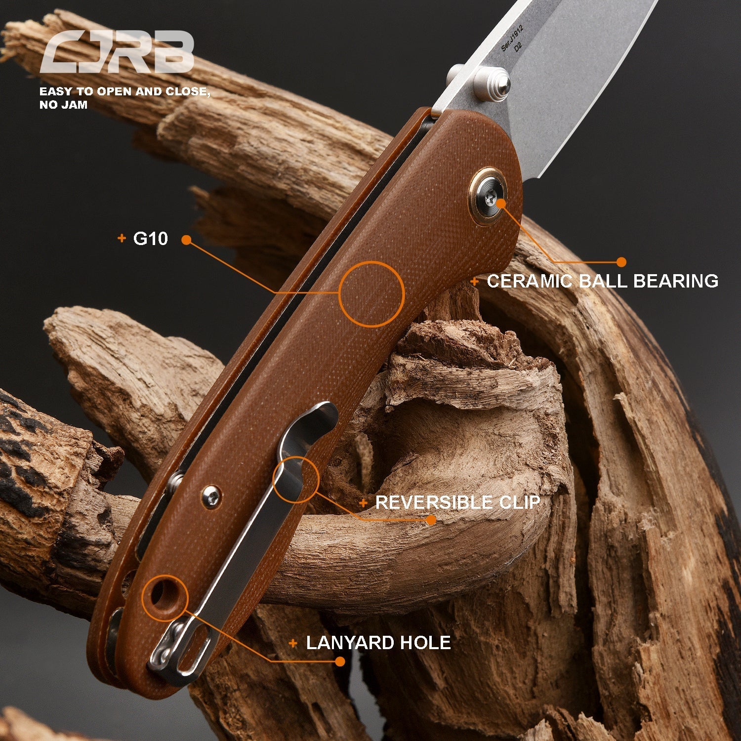 CJRB Feldspar J1912 AR-RPM9 Blade G10(Contoured & Cnc Pattern Texture) Handle Folding Knives - brown (J1912-BNC)