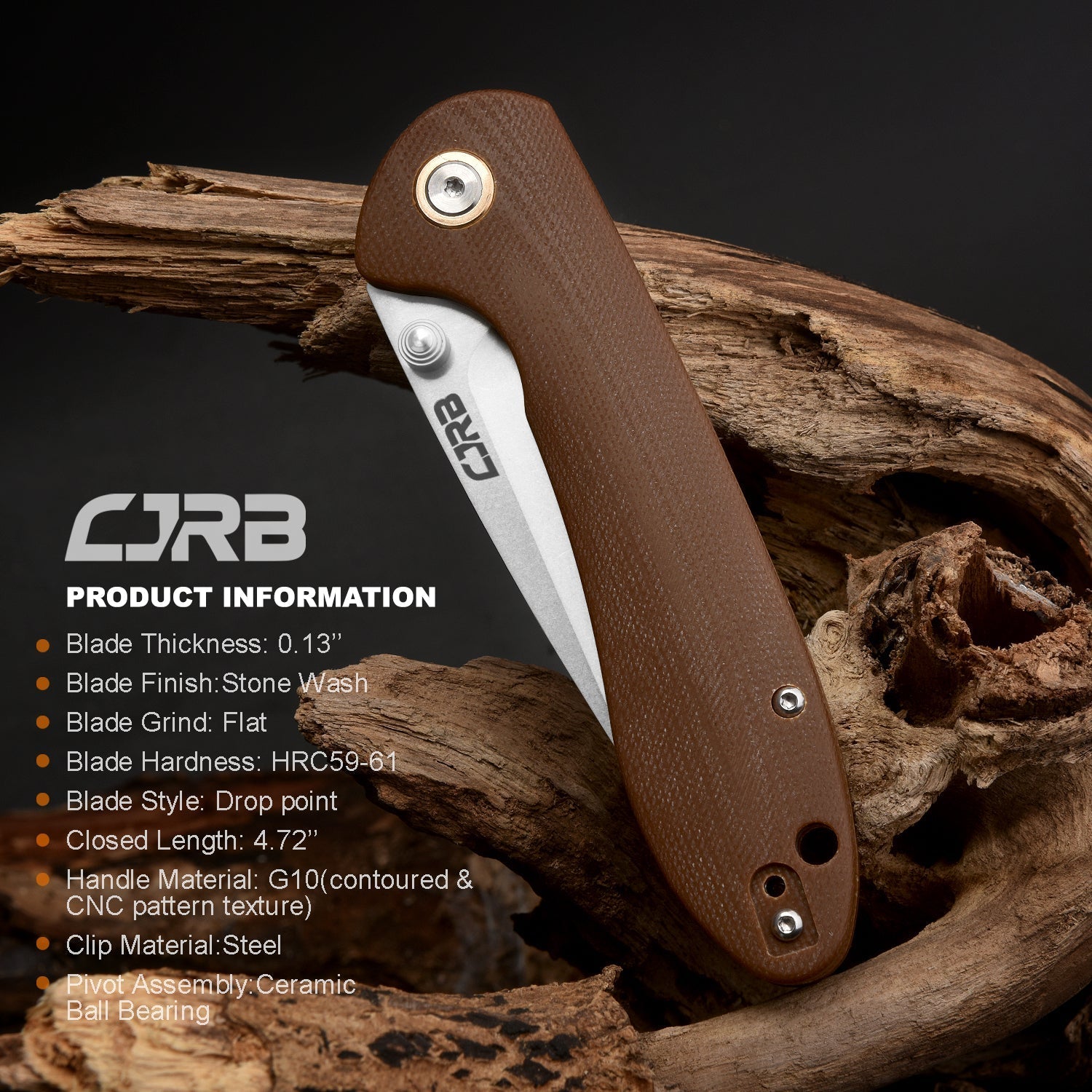 CJRB Feldspar J1912 AR-RPM9 Blade G10(Contoured & Cnc Pattern Texture) Handle Folding Knives - brown (J1912-BNC)