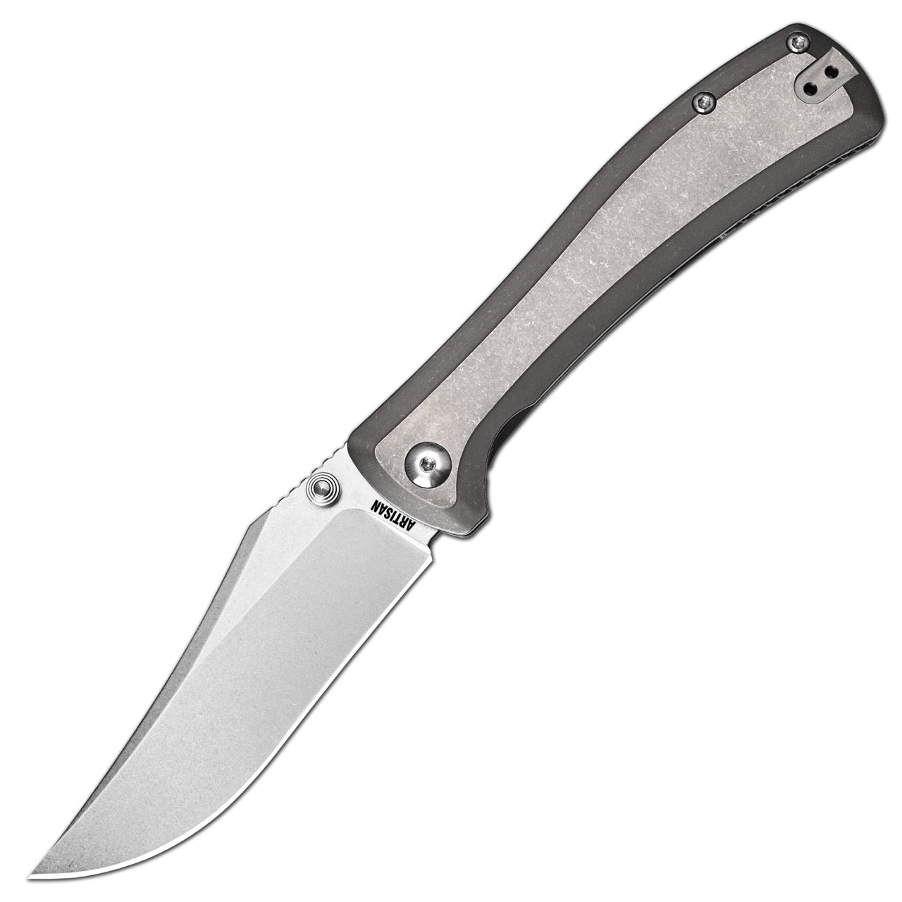 Artisan Cutlery Santee Thumb Stud & Frame Lock Folding Knife Titanium Handle (3.54'' CPM S35VN Steel Stone Wash Blade) 1888G-GY