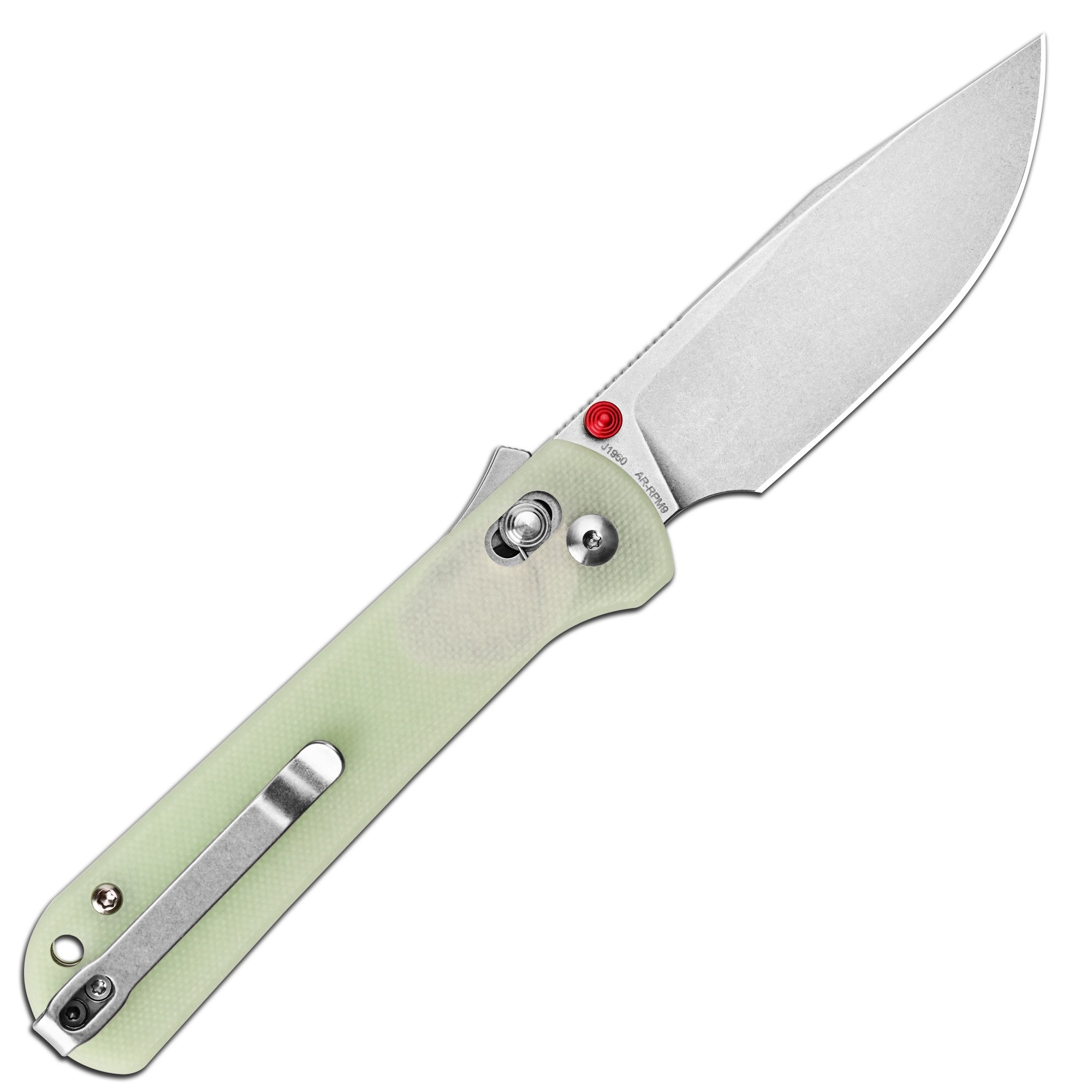 CJRB Bolt Recoil Lock V2 & Thumb Stud G10(Glow In the Dark) Handle (3.25'' Stone Wash AR-RPM9 Blade) J1960-GD