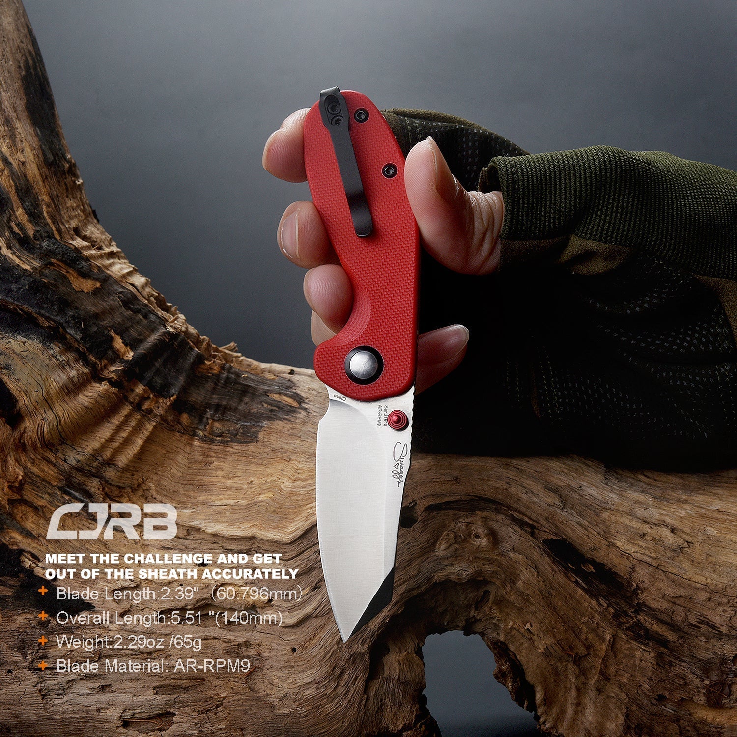 CJRB Maileah J1918 AR-RPM9 Steel Blade G10 Handle Folding Knives - Red (J1918-REF)