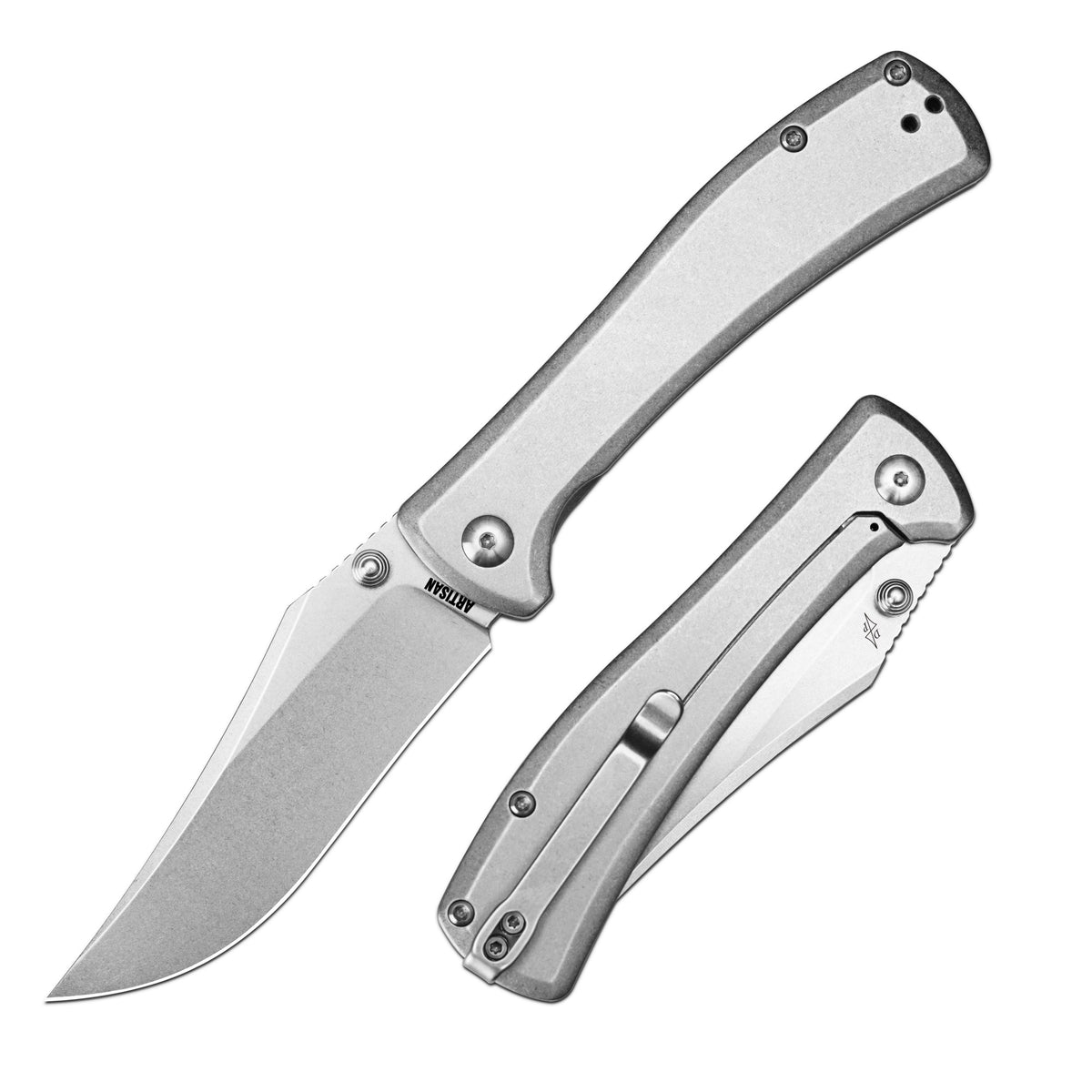 Artisan Cutlery Santee Thumb Stud & Frame Lock Folding Knife Steel Handle (3.54'' N690 Steel Stone Wash Blade) 1888P-ST