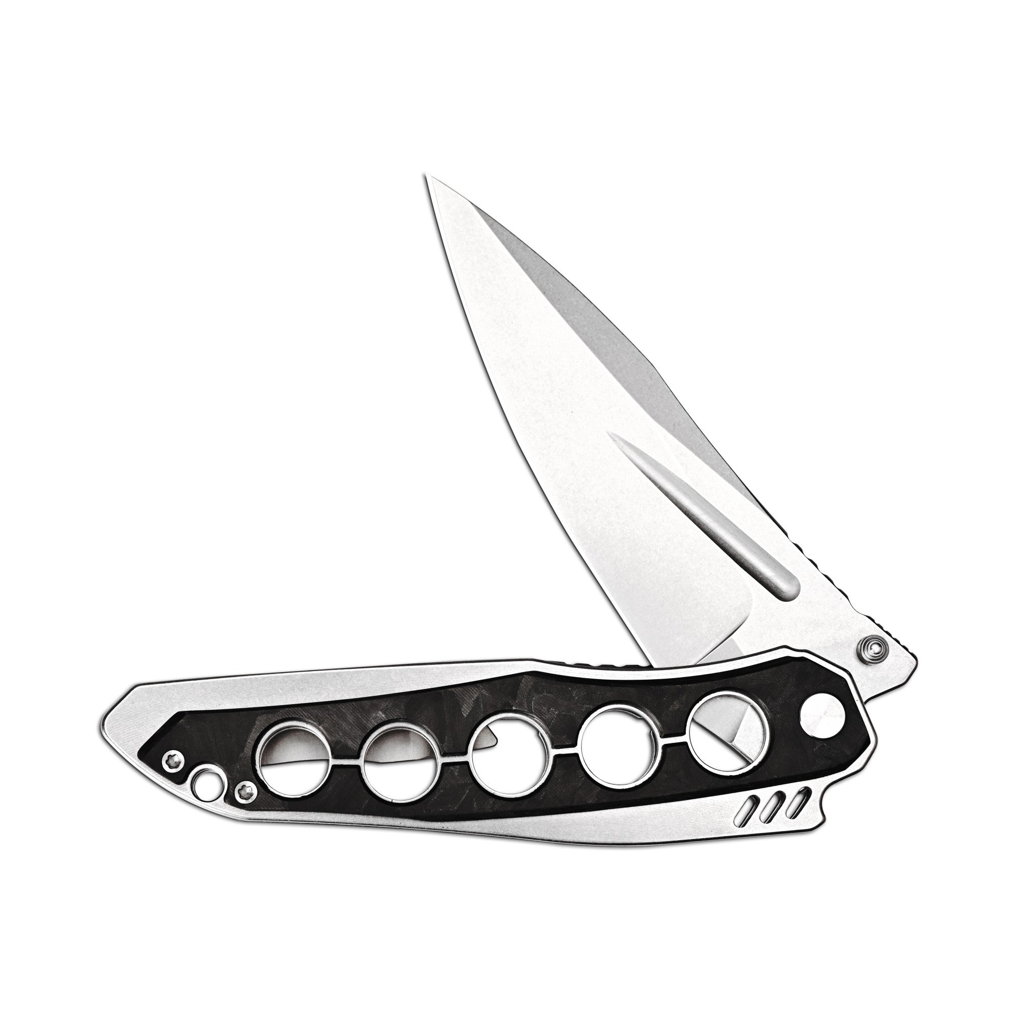 ArtisanCutlery Sudden Thumb Stud & Liner Lock Folding Knife Black Carbon Fiber Inlay & Steel Handle (4.17'' Stone Wash CPM S35VN Blade) 1890G-CF