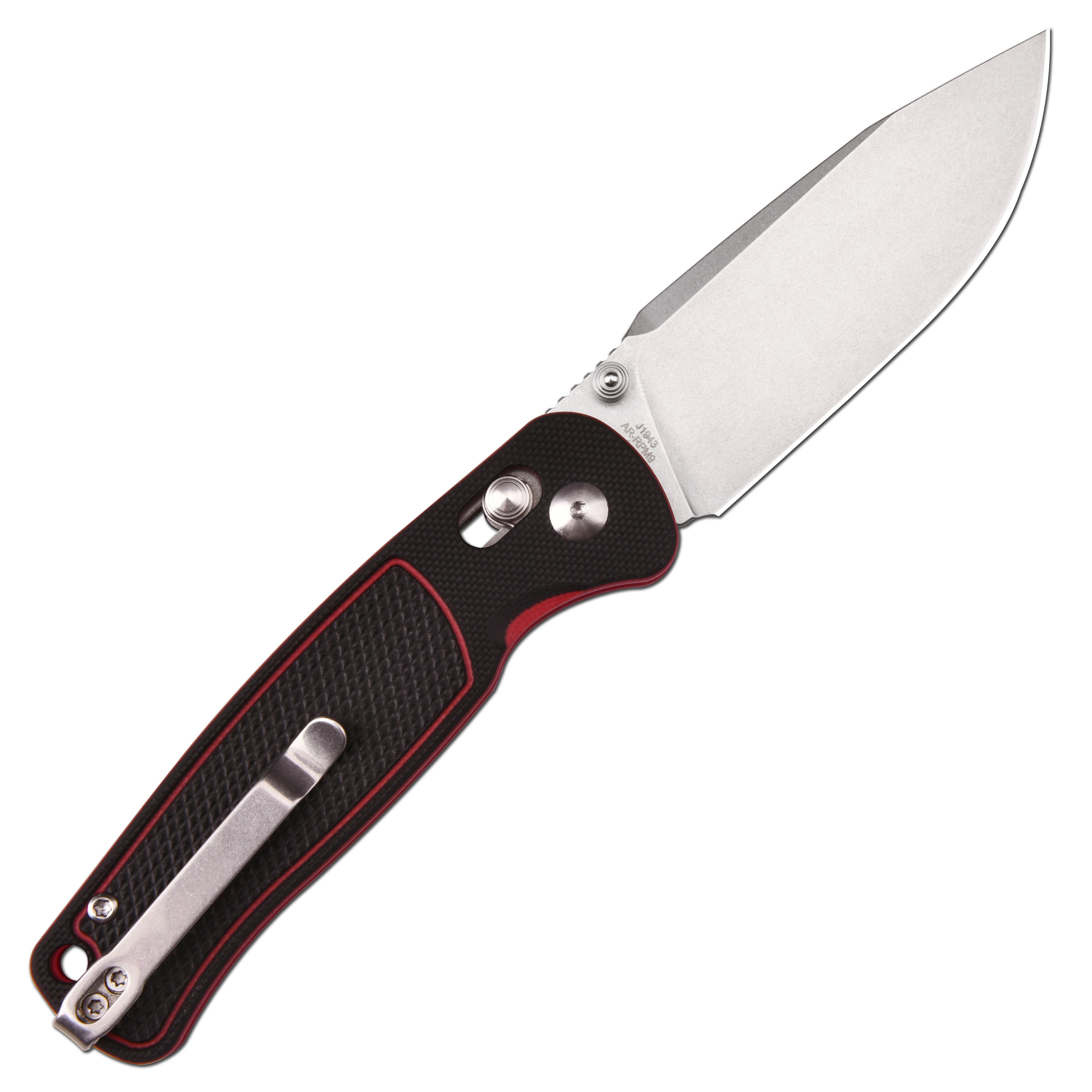 CJRB Shale J1943 AR-RPM9 Steel Blade G10 Handle Folding Knives - Stone Wash / Black&Red G10 (J1943-BRE)