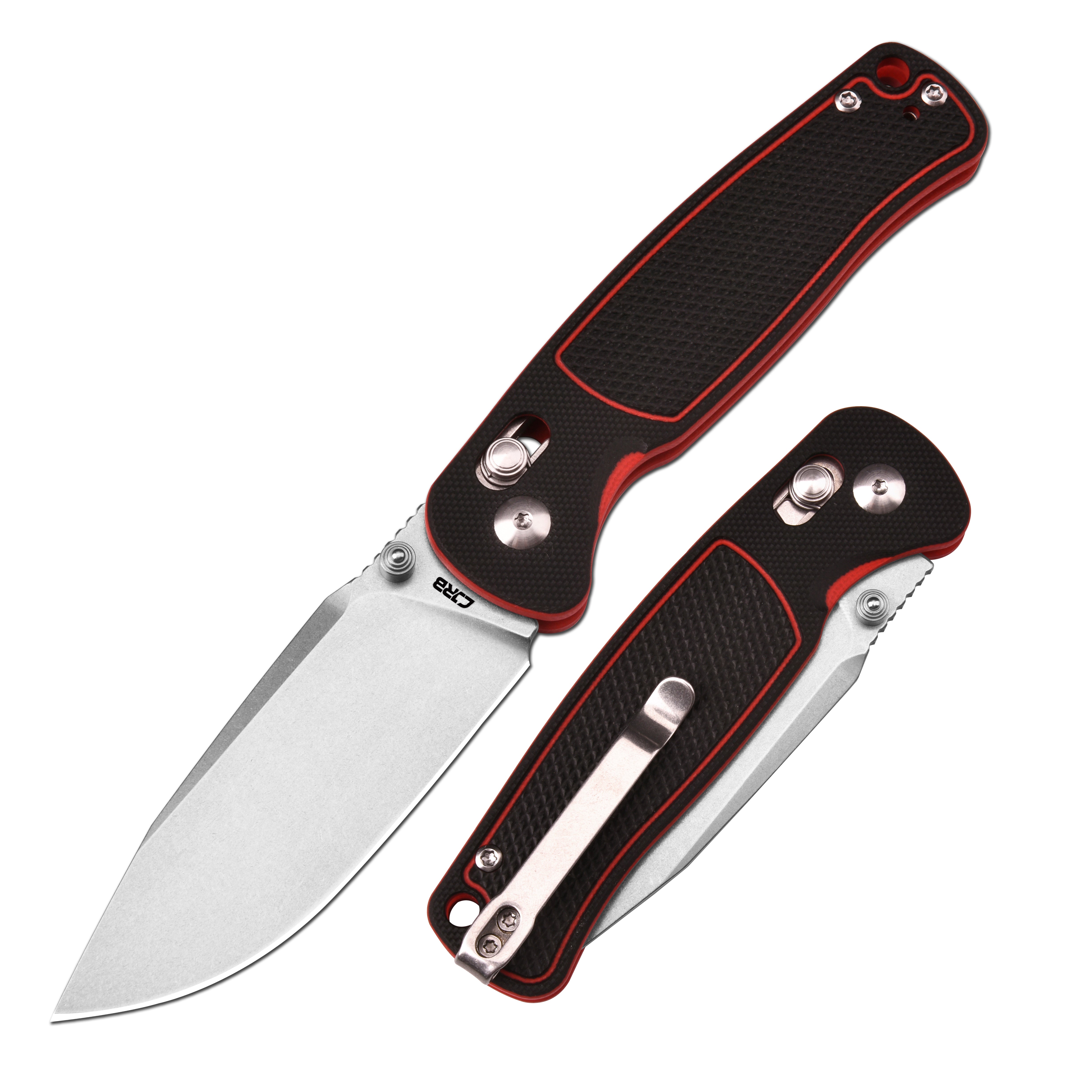CJRB Shale J1943 AR-RPM9 Steel Blade G10 Handle Folding Knives - Stone Wash / Black&Red G10 (J1943-BRE)