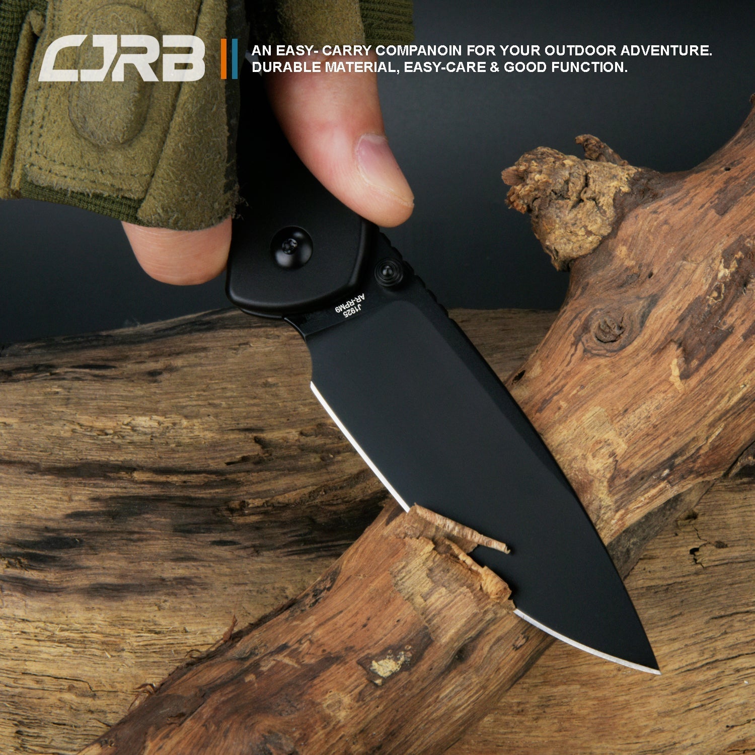 CJRB Pyrite J1925 AR-RPM9 Steel Blade Steel Handle Folding Knives - STEEL(Black) (J1925-BST)