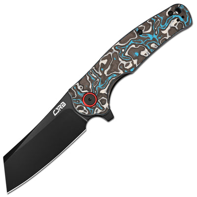 CJRB Crag Flipper & Liner Lock Folding Knife Blue & White Fat Carbon Handle (3.43'' 14C28N Steel Black PVD Coating Blade) J1904-BWCF (Exclusive)