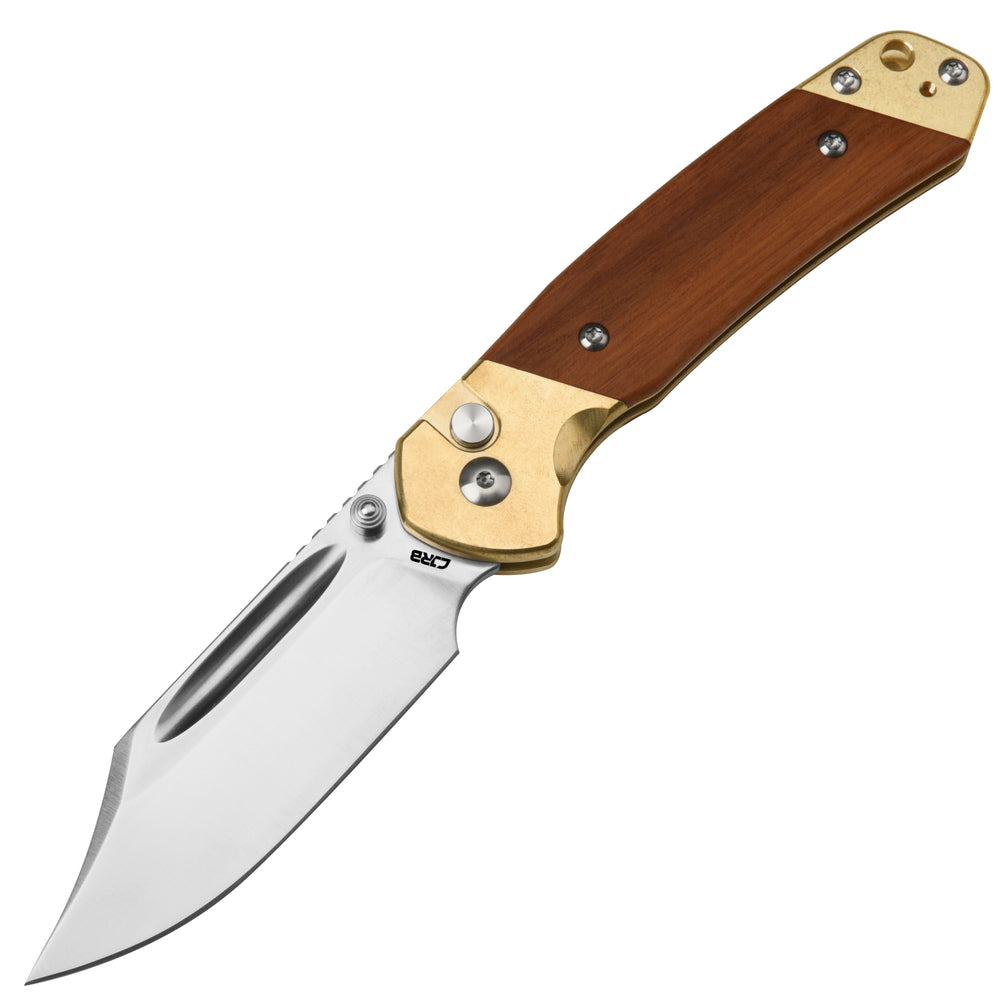 CJRB Bowie Pyrite J1942 CPM S90V Blade Brass&Rose Wood Handle Folding ...