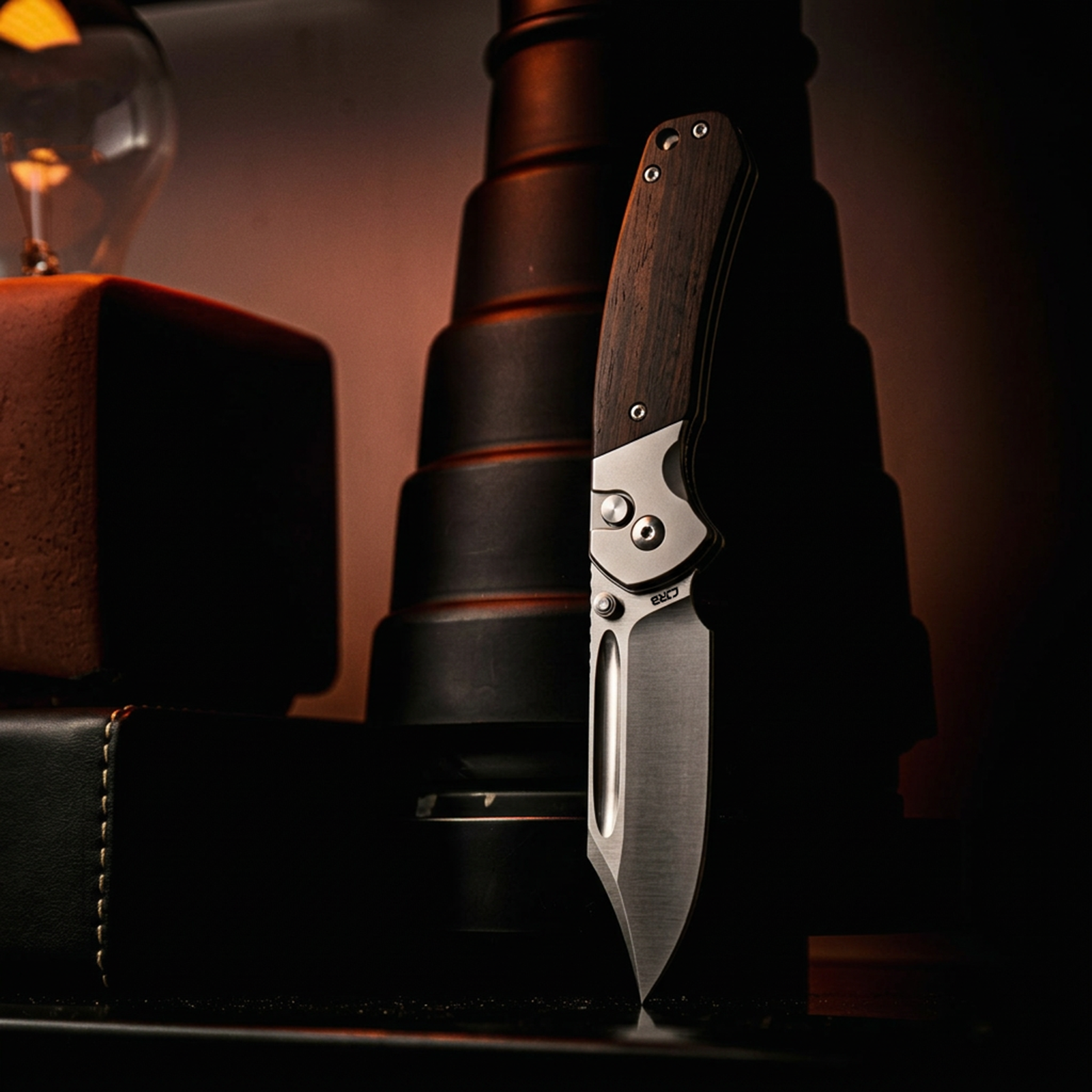 CJRB Bowie Pyrite J1942 AR-RPM9 Steel Blade Wood Handle Folding Knives - Ebony (J1942-EBN)