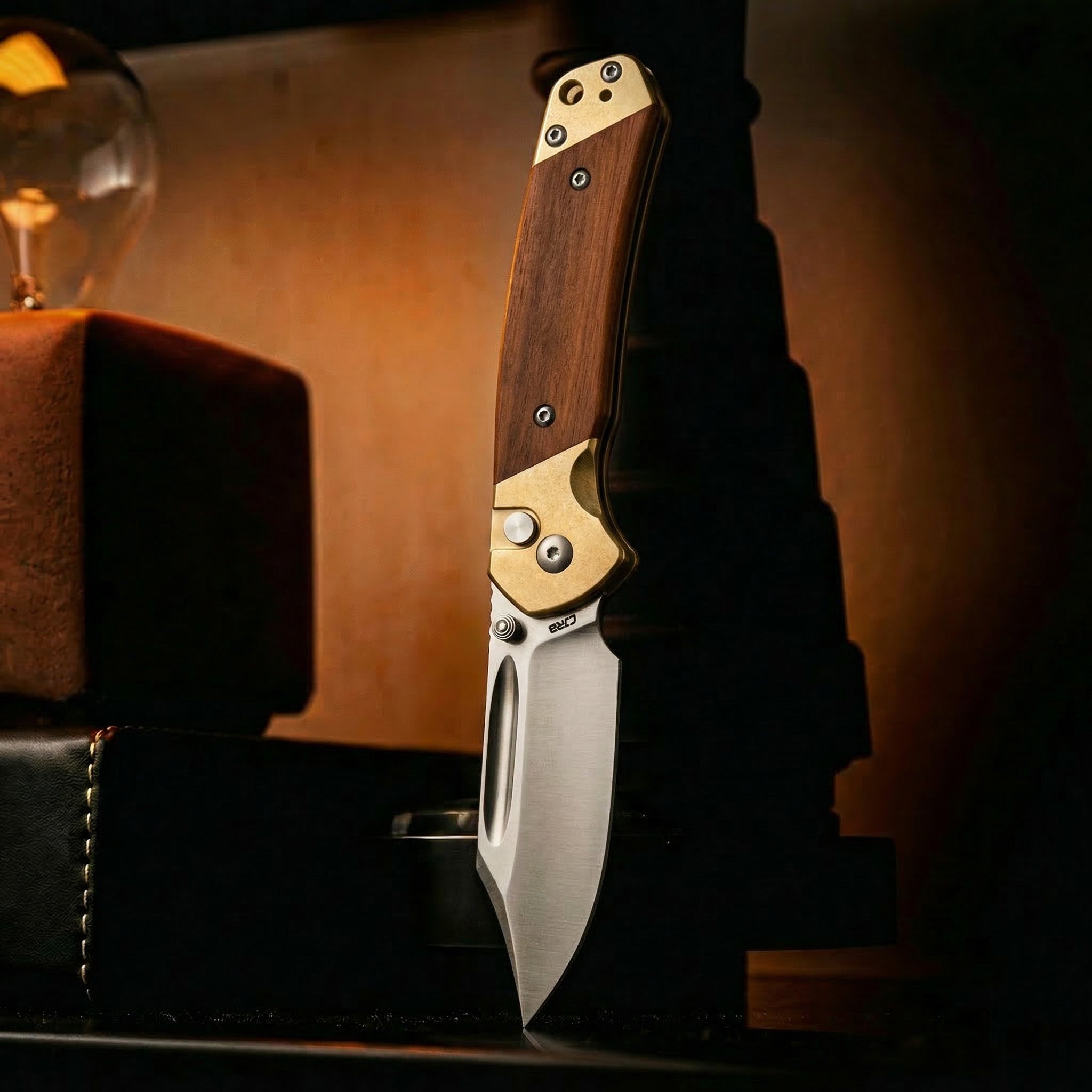 CJRB Bowie Pyrite J1942 CPM S90V Blade Brass&Rose Wood Handle Folding Knives(Exclusive)