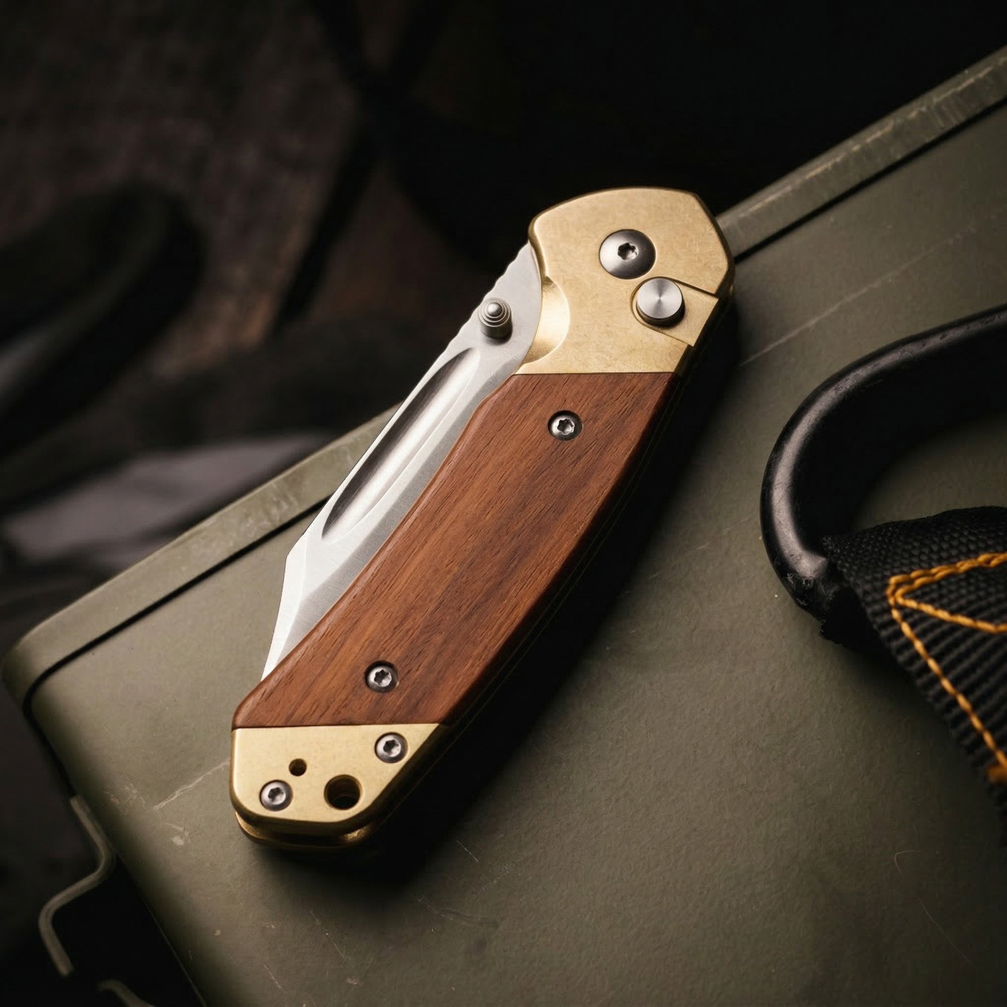 CJRB Bowie Pyrite J1942 CPM S90V Blade Brass&Rose Wood Handle