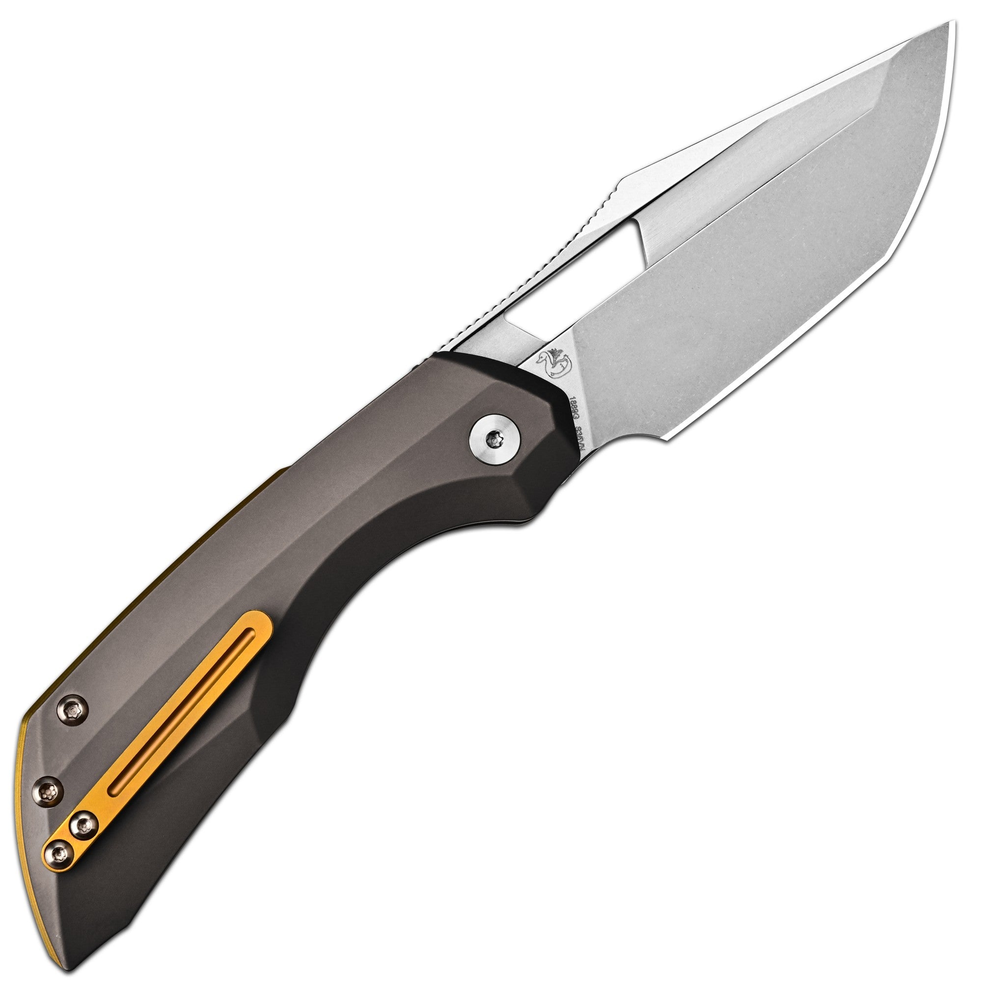 Artisan Cutlery Mousebird Thumb Hole Top Liner lock Lock EDC Knife Titanium Handle Gold Titanium Clip(3'' CPM S35VN Stone Wash Blade ) 1889G-DG