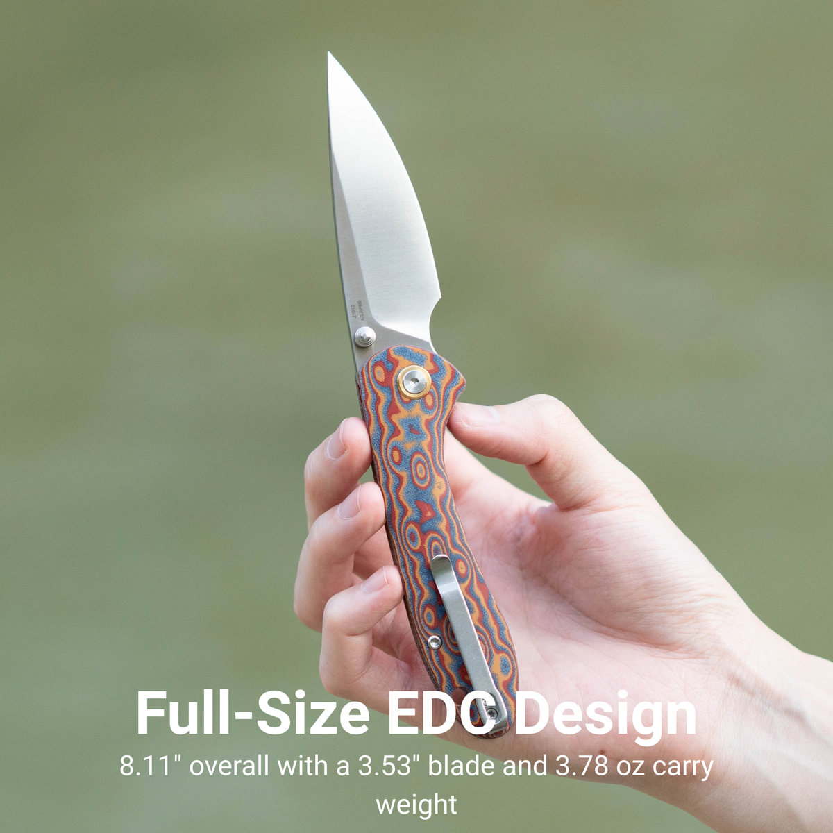 CJRB Feldspar Thumb Stud & Top Liner Lock Folding Knife Red Orange Micarta with Ripple Pattern Handle (3.53'' Sand Polish AR-RPM9 Steel Blade) J1912X-MOE (Exclusive)